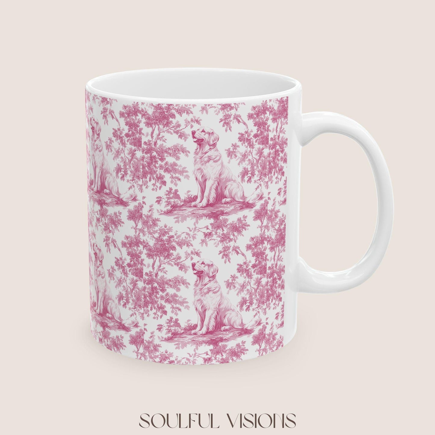 Golden Retriever French Pink Toile de Jouy Mug, Golden Retriever, Golden Retriever ceramic mug, Retriever Mugs, Golden Retriever Lover Gift