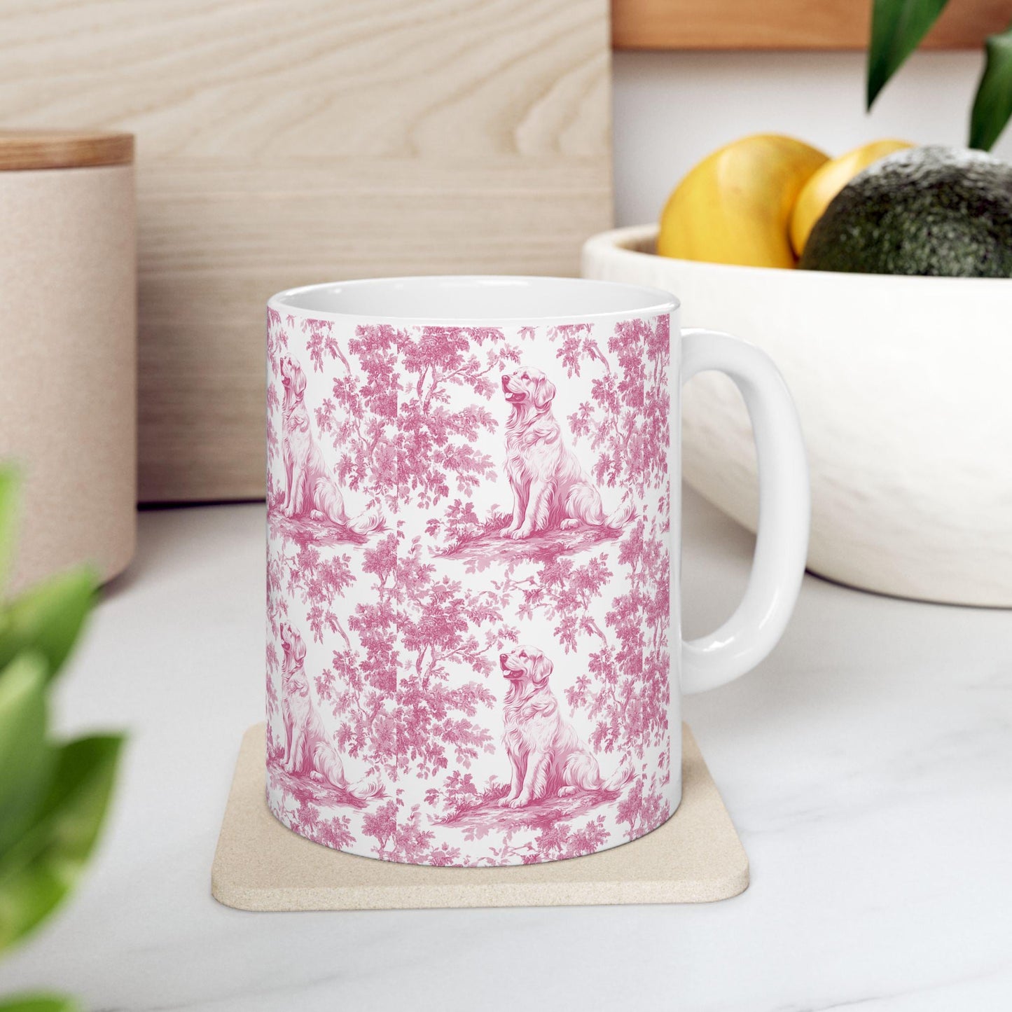 Golden Retriever French Pink Toile de Jouy Mug, Golden Retriever, Golden Retriever ceramic mug, Retriever Mugs, Golden Retriever Lover Gift
