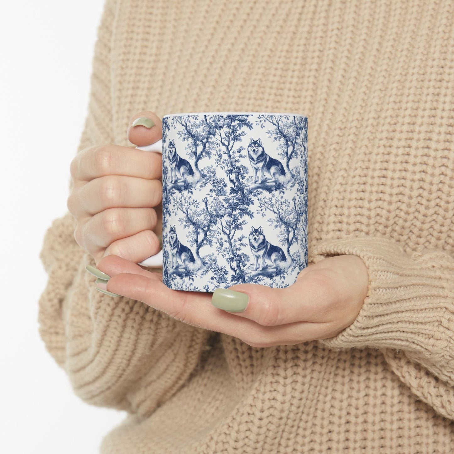 Husky French Blue Toile De Jouy Mug, Siberian Husky, Husky, Siberian Husky Mugs, Siberian Husky Lover, Husky dog mom, Husky Mug