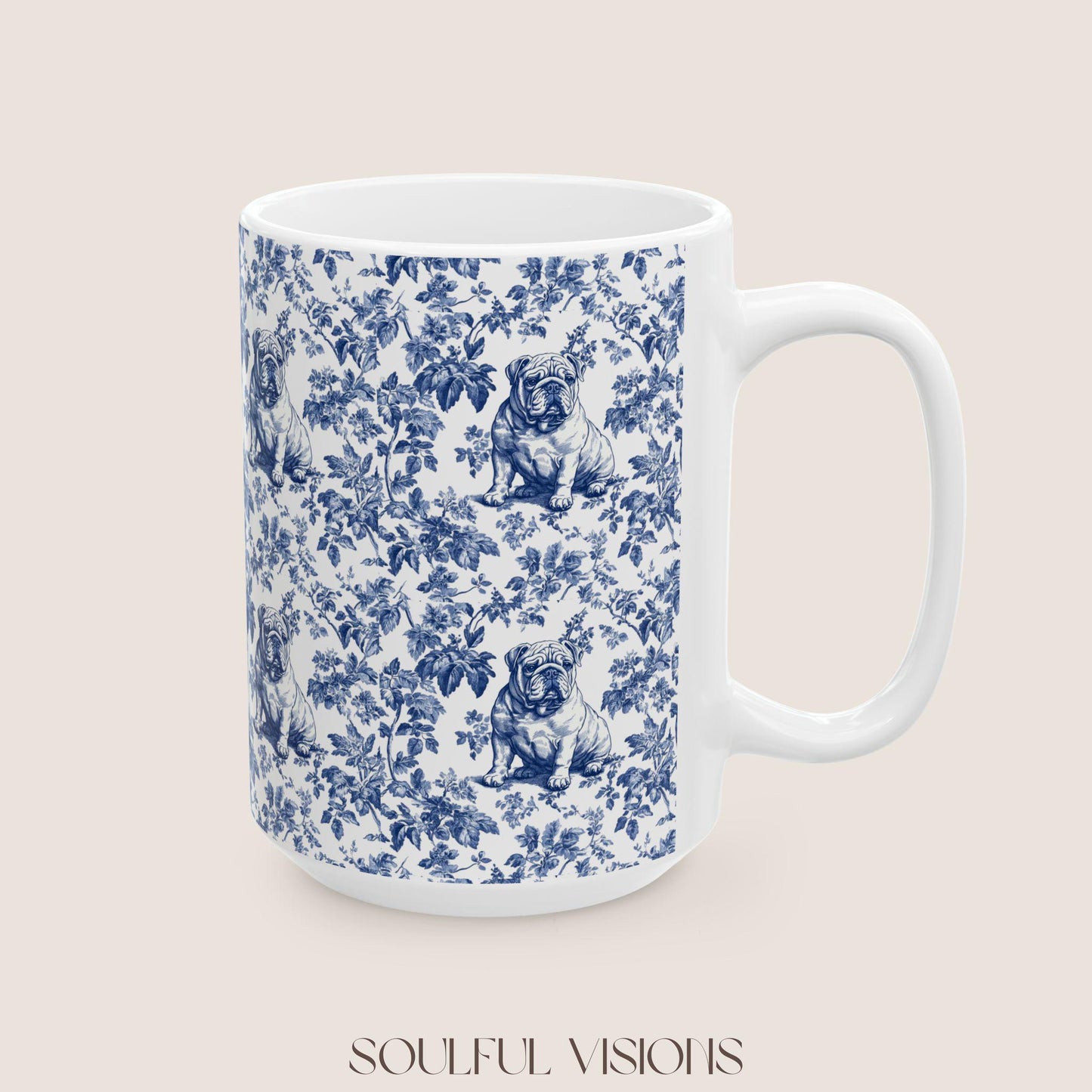 English Bulldog French Toile De Jouy Mug, English Bulldog Mug, English Bulldog gifts, English Bulldog, English Bulldog mom, Bulldog Mug Gift