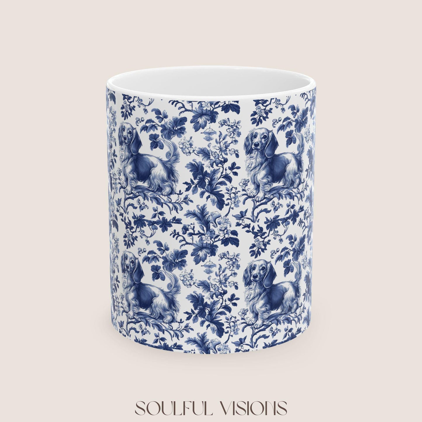 Dachshund French Blue Toile de Jouy Mug, Blue toile de jouy, dachshund ceramic mugs, Doxie Mom Mugs, Sausage Dog Lover Gifts, Dachshund mug
