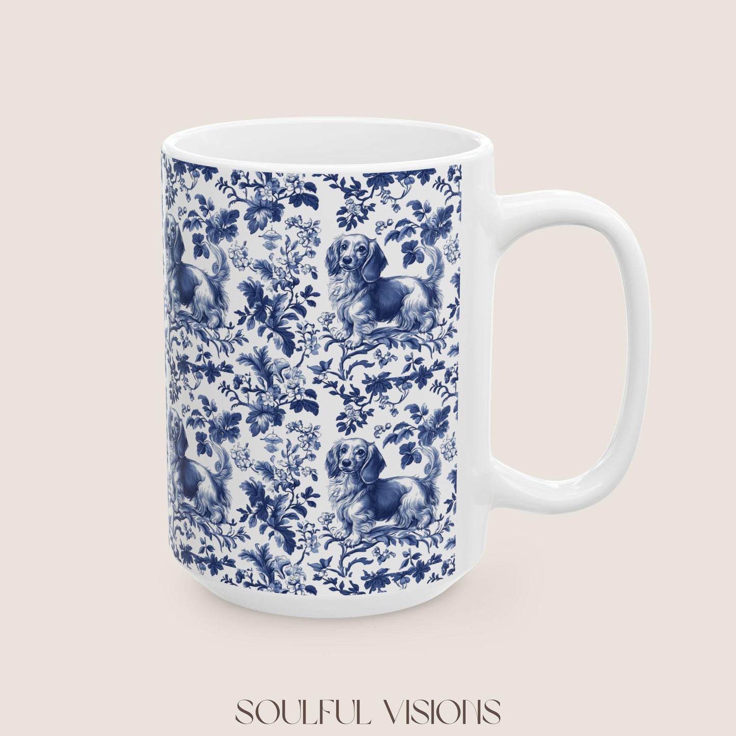 Dachshund French Blue Toile de Jouy Mug, Blue toile de jouy, dachshund ceramic mugs, Doxie Mom Mugs, Sausage Dog Lover Gifts, Dachshund mug