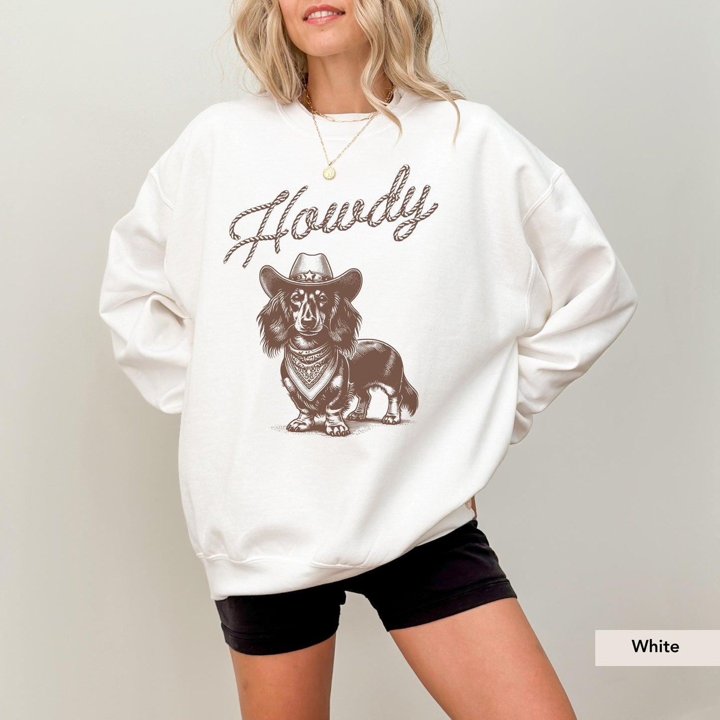 Howdy Dachshund Long Haired Sweatshirt, Dachshund, Doxie, Dachshund Sweatshirt, Dachshund Gift, Doxie Shirt, sausage dog, Dachshund shirt