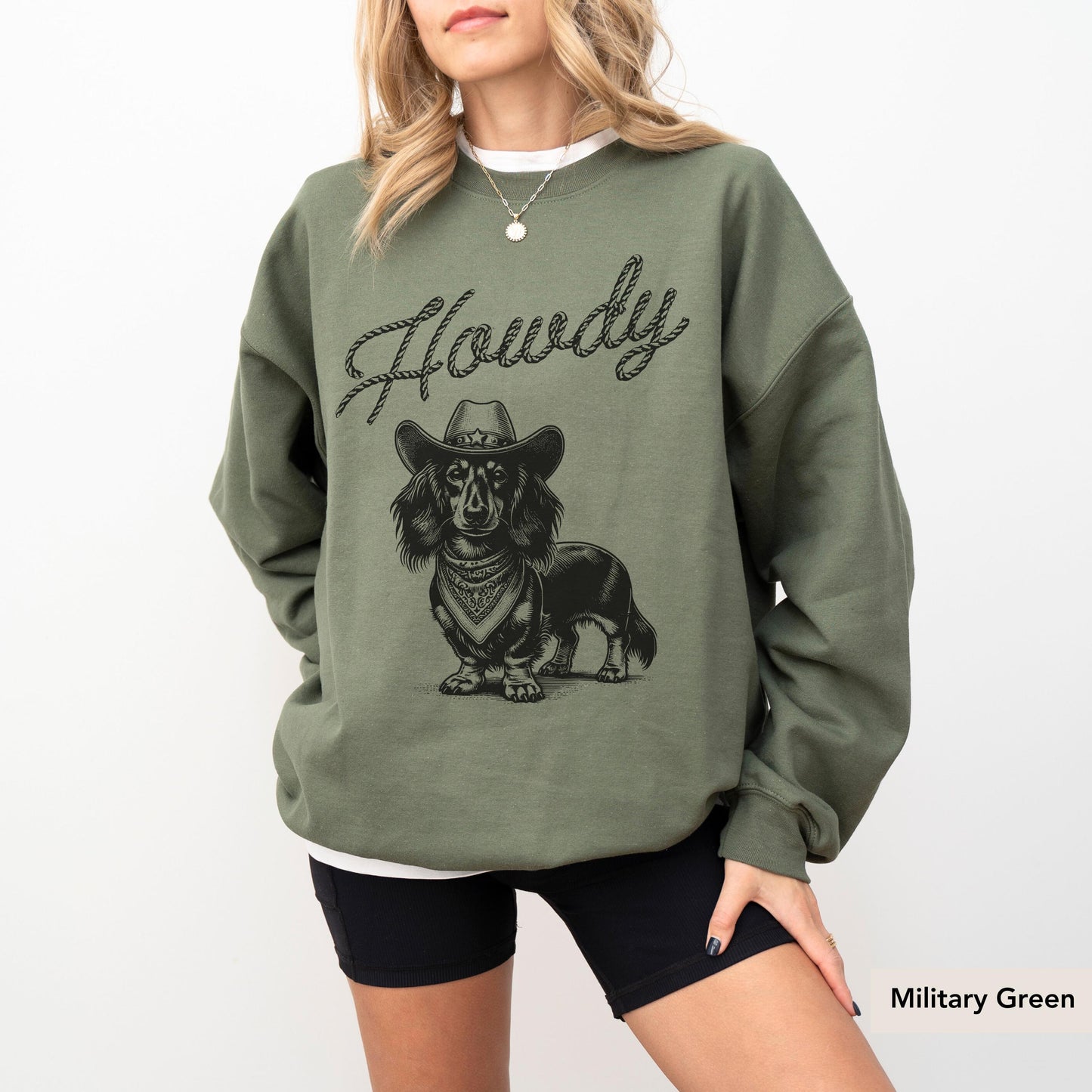 Howdy Dachshund Long Haired Sweatshirt, Dachshund, Doxie, Dachshund Sweatshirt, Dachshund Gift, Doxie Shirt, sausage dog, Dachshund shirt