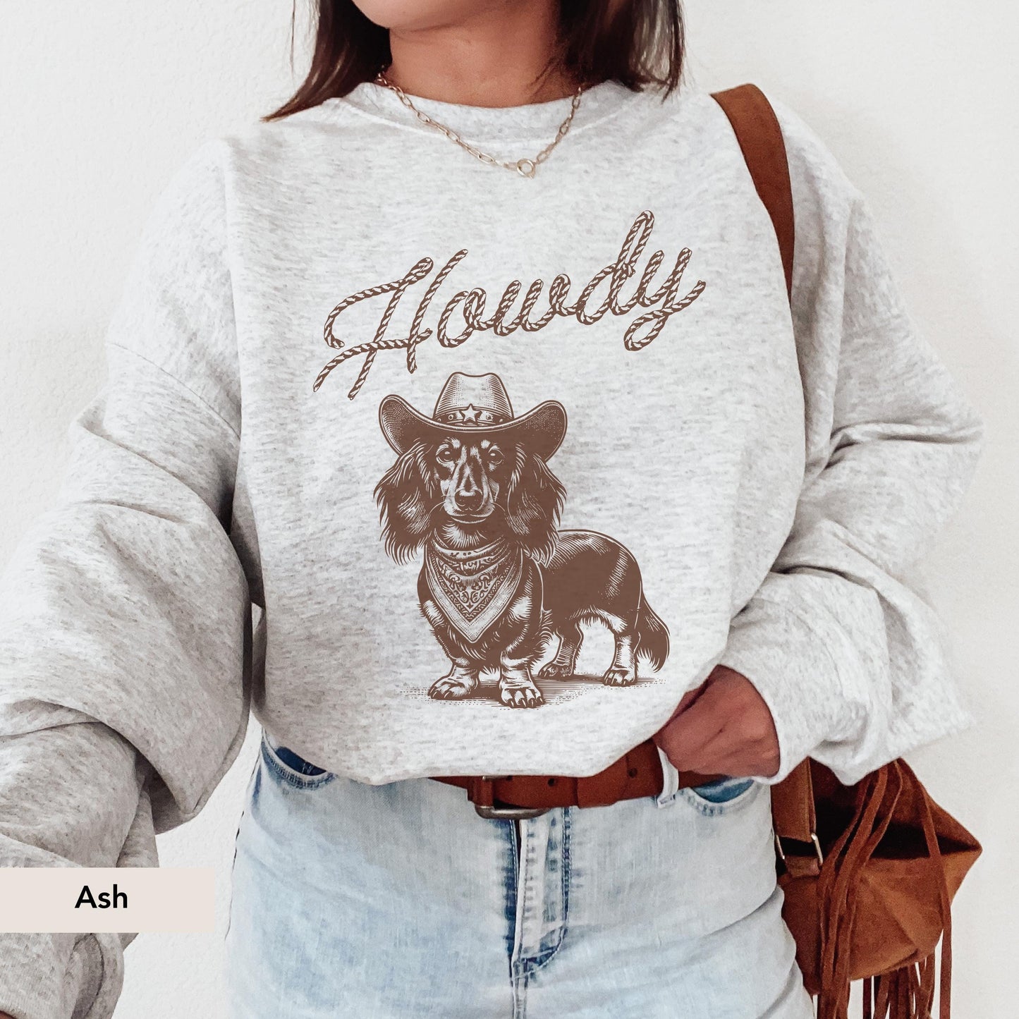 Howdy Dachshund Long Haired Sweatshirt, Dachshund, Doxie, Dachshund Sweatshirt, Dachshund Gift, Doxie Shirt, sausage dog, Dachshund shirt