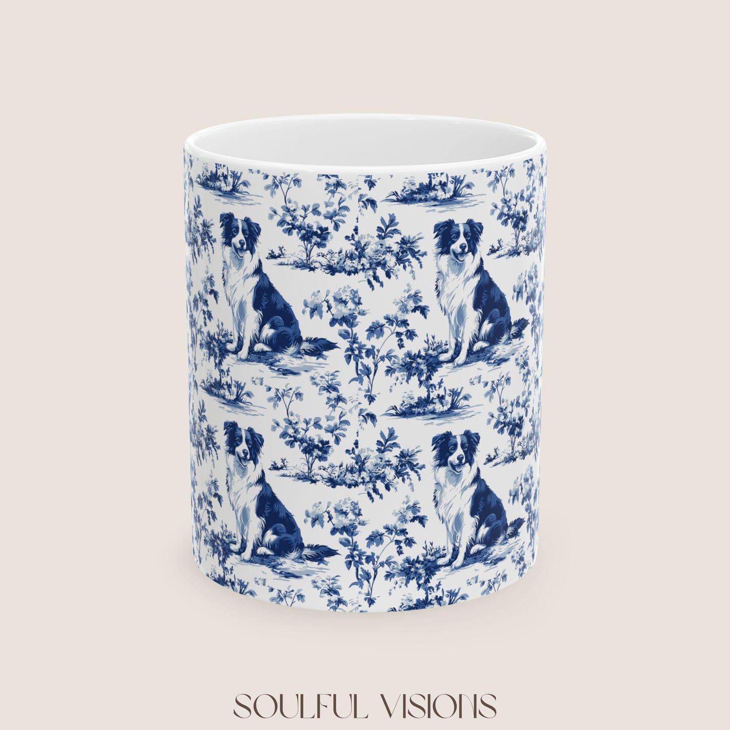 Border Collie French Toile De Jouy Mug, Border Collie Mug, Border Collie, Border Collie mom, Border Collie Coffe Cup gift, Collie Mug
