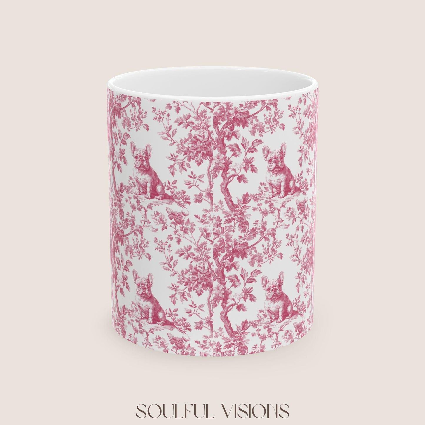 French Bulldog Pink French Toile De Jouy Mug, French Bulldog Mug, Frenchie mom, French Bulldog, French Bulldog Lover gift, Frenchie Mug
