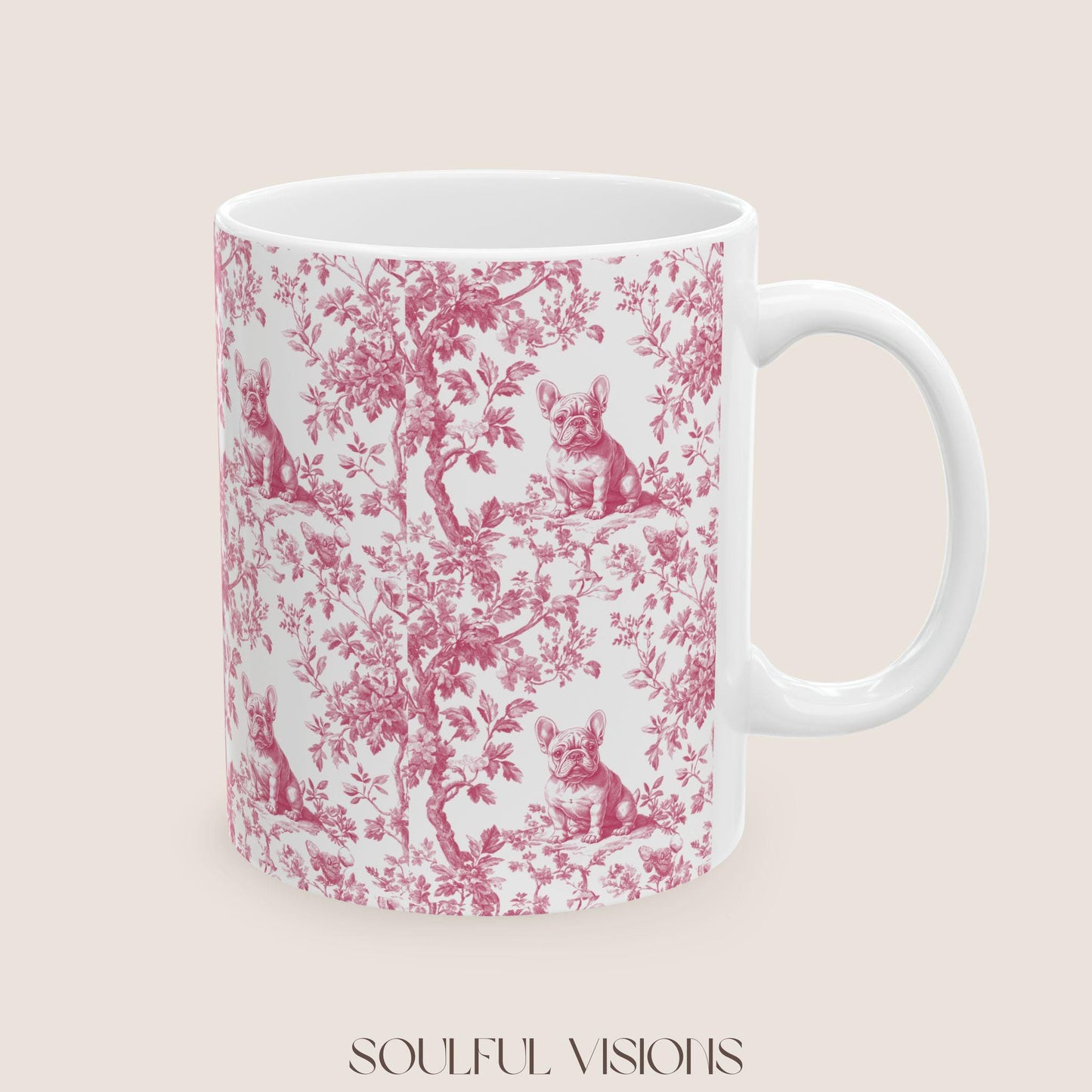 French Bulldog Pink French Toile De Jouy Mug, French Bulldog Mug, Frenchie mom, French Bulldog, French Bulldog Lover gift, Frenchie Mug