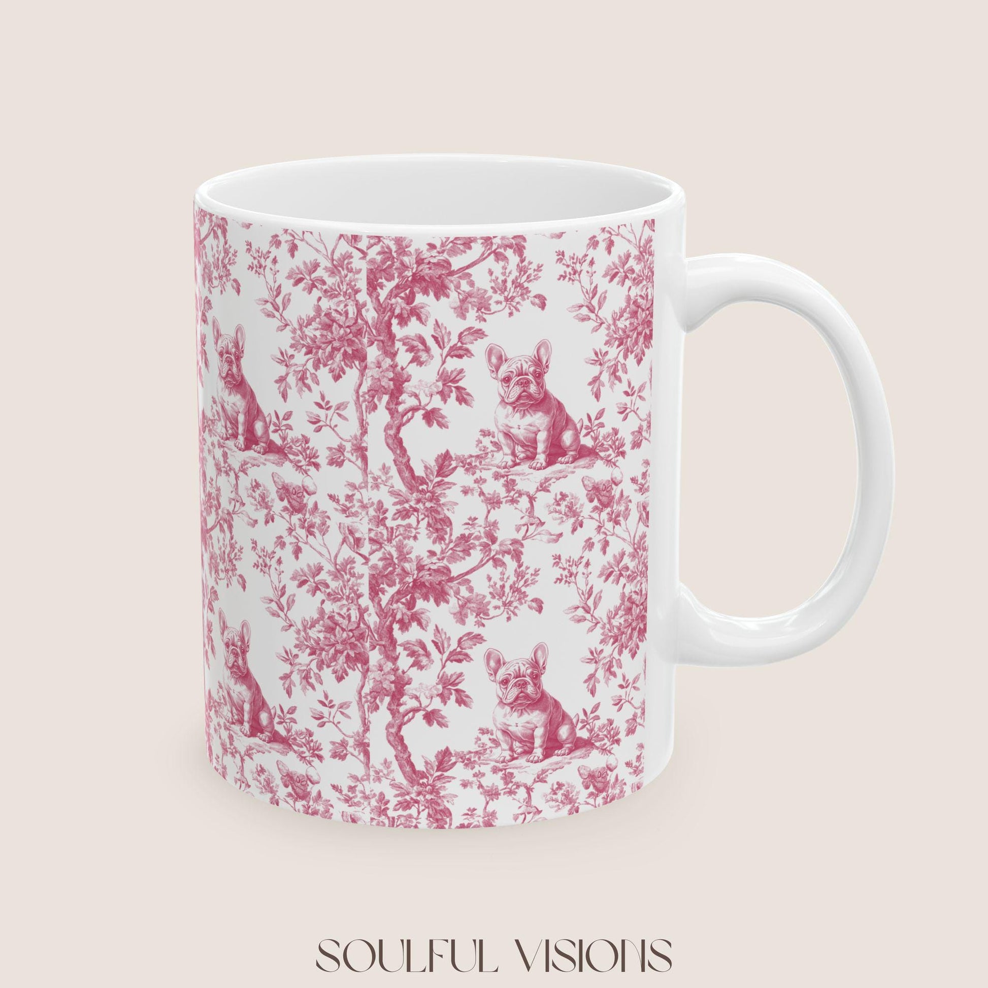 French Bulldog Pink French Toile De Jouy Mug, French Bulldog Mug, Frenchie mom, French Bulldog, French Bulldog Lover gift, Frenchie Mug