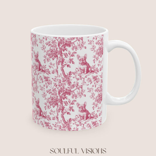 French Bulldog Pink French Toile De Jouy Mug, French Bulldog Mug, Frenchie mom, French Bulldog, French Bulldog Lover gift, Frenchie Mug
