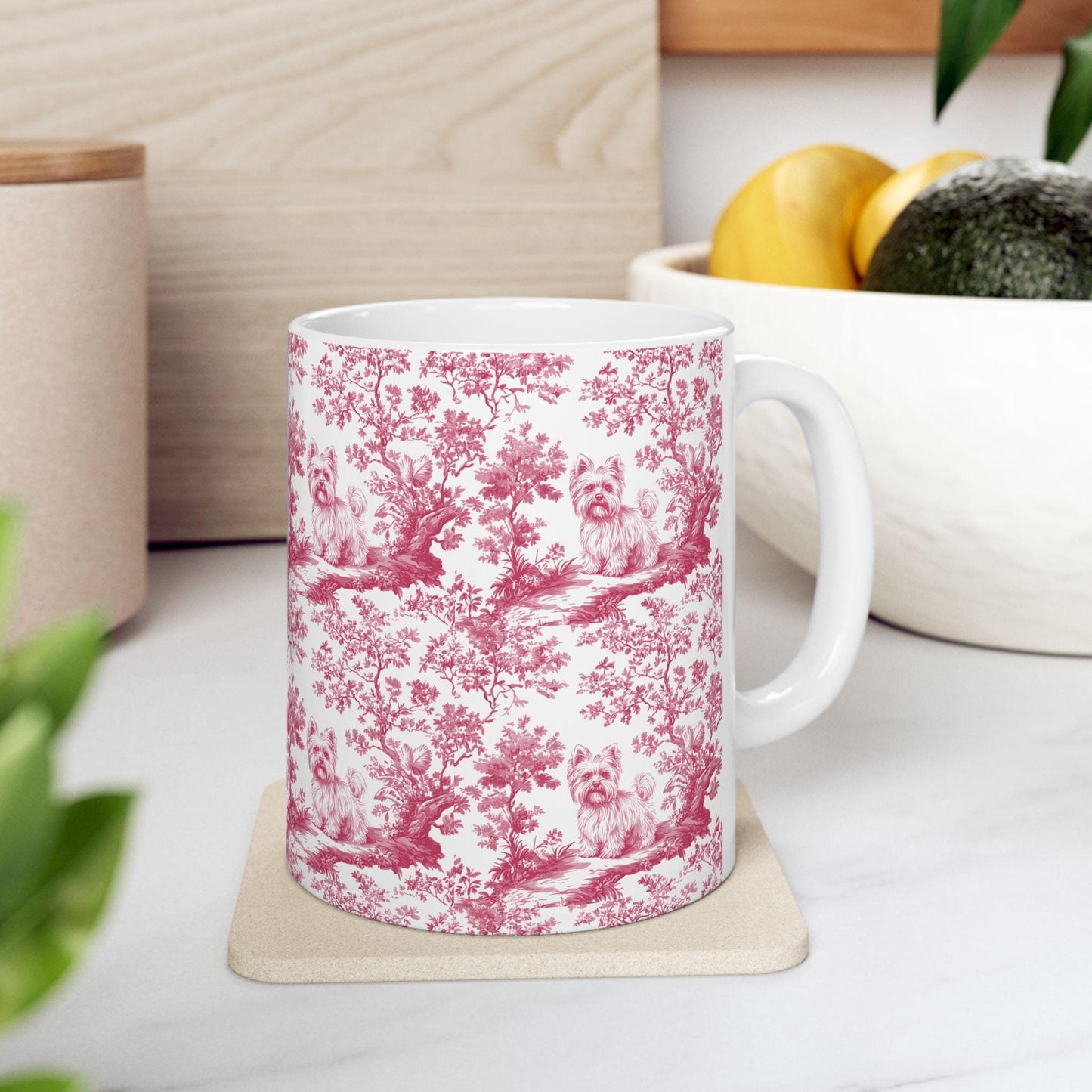Yorkie French Pink toile de jouy Mug, Yorkie Mug, Yorkie Gifts, Yorkshire terrier, Yorkie mom, Yorkie lover, Dog mom Mug, Yorkie Owner Gift