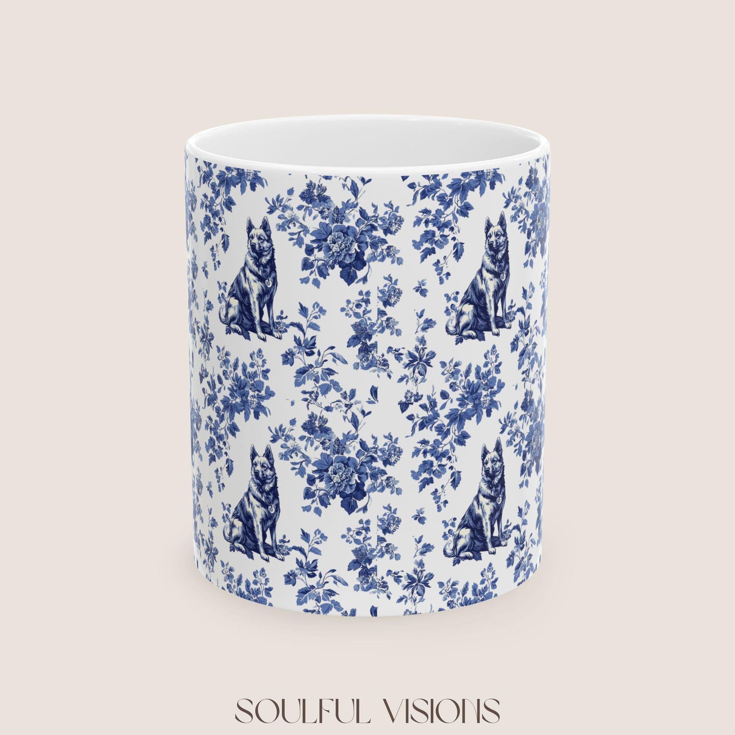 German Shepherd French Blue Toile de Jouy Mug, Toile mug, German Shepherd ceramic mug, shepherd mugs, Shepherd Lover Gifts, Dog mug