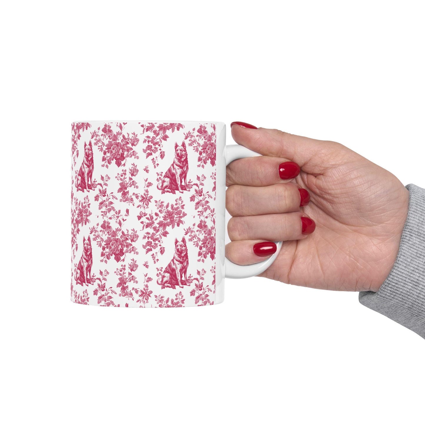 German Shepherd French Pink Toile de Jouy Mug, Toile mug, German Shepherd ceramic mug, shepherd mugs, Shepherd Lover Gifts, Dog mug