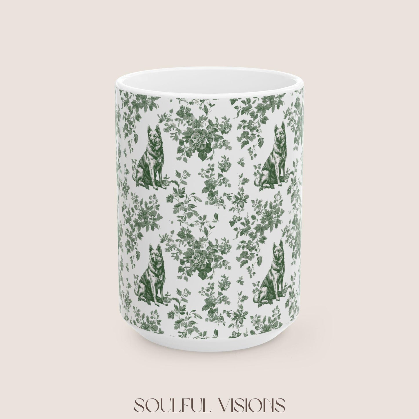 German Shepherd French Pastel Green Toile de Jouy Mug, Toile mug, German Shepherd ceramic mug, shepherd mugs, Shepherd Lover Gifts, Dog mug