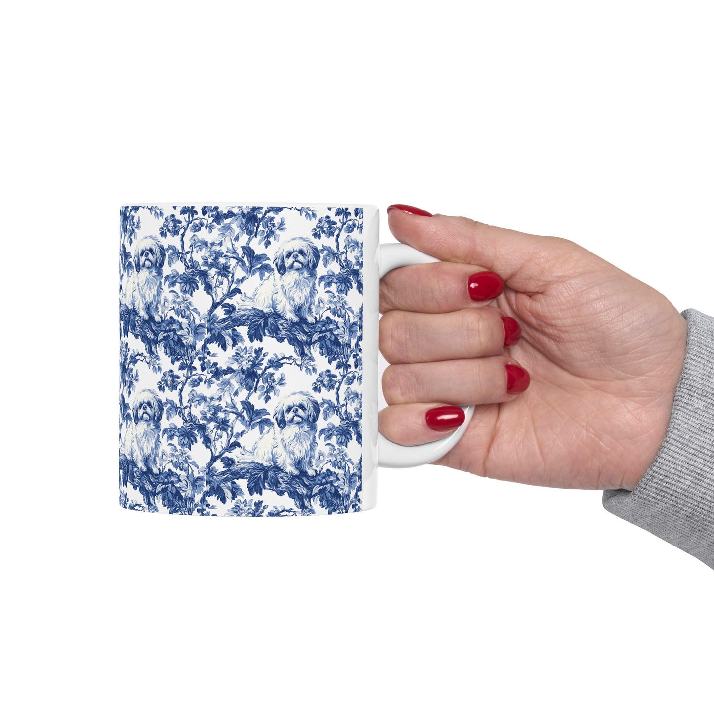 Pekingese French Blue Toile de Jouy Mug, Blue Toile Coffee Cup, Gift for Pekingese Mom, Pekingese Mugs, Pekingese Lover Gift