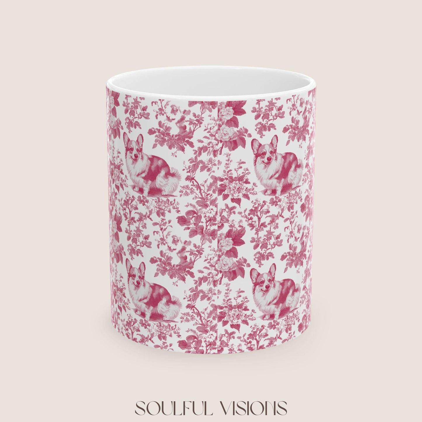Corgi French Pink Toile de Jouy Mug, Blue Toile Coffee Cup, Gift for Corgi Mom, Corgi Welsh Pembroke GiftsD, Corgi Mugs, Corgi Lover Gift
