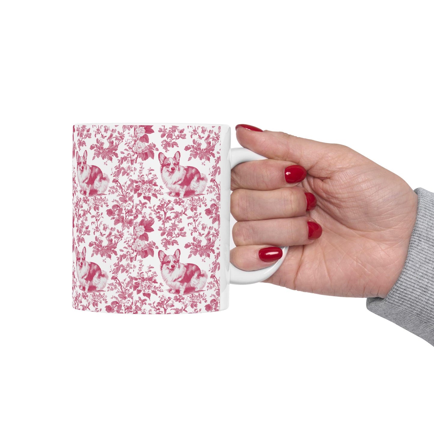 Corgi French Pink Toile de Jouy Mug, Blue Toile Coffee Cup, Gift for Corgi Mom, Corgi Welsh Pembroke GiftsD, Corgi Mugs, Corgi Lover Gift