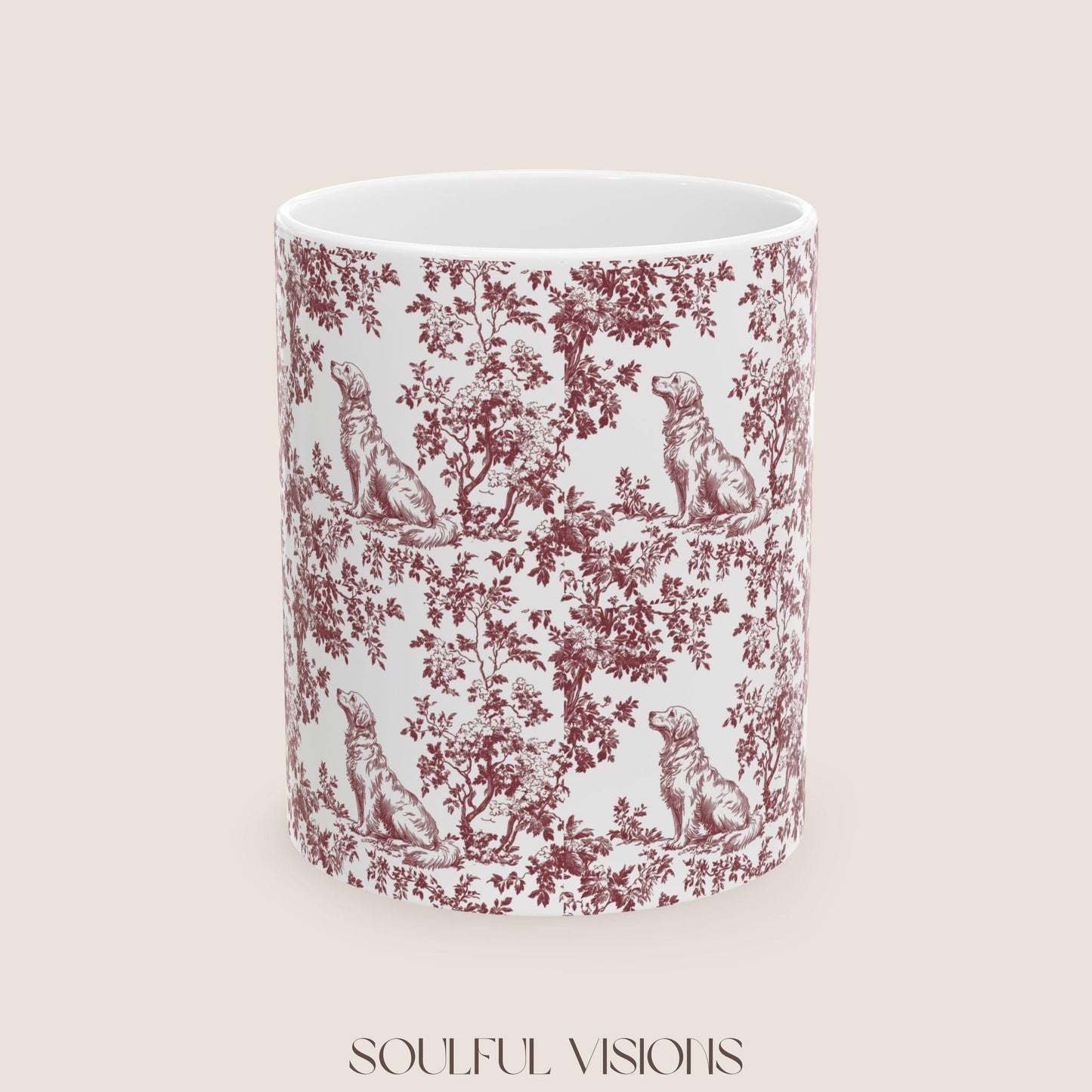 Golden Retriever French Burgundy Toile de Jouy Mug, Golden Retriever, Golden Retriever mug, Retriever Mugs, Golden Retriever Lover Gift