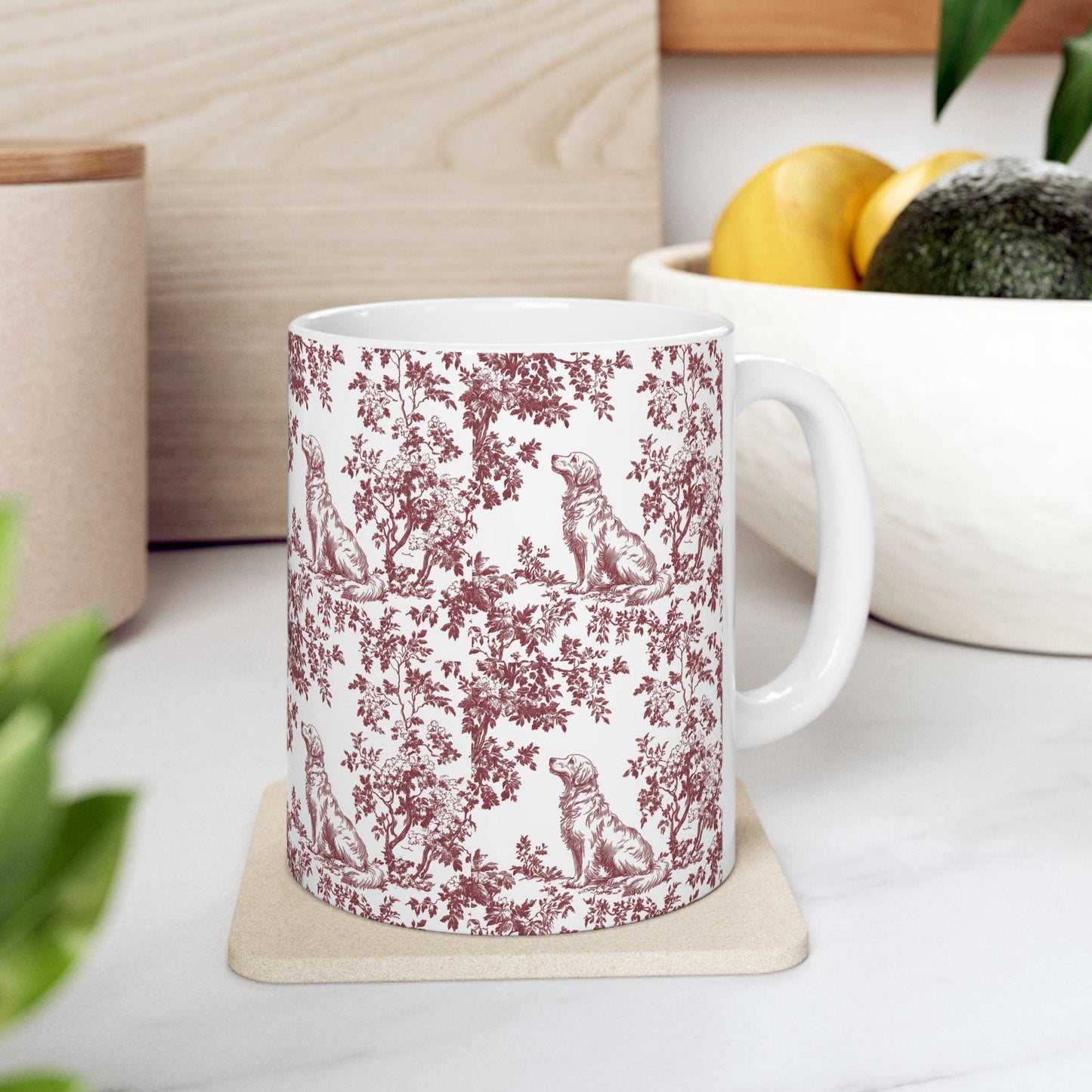 Golden Retriever French Burgundy Toile de Jouy Mug, Golden Retriever, Golden Retriever mug, Retriever Mugs, Golden Retriever Lover Gift
