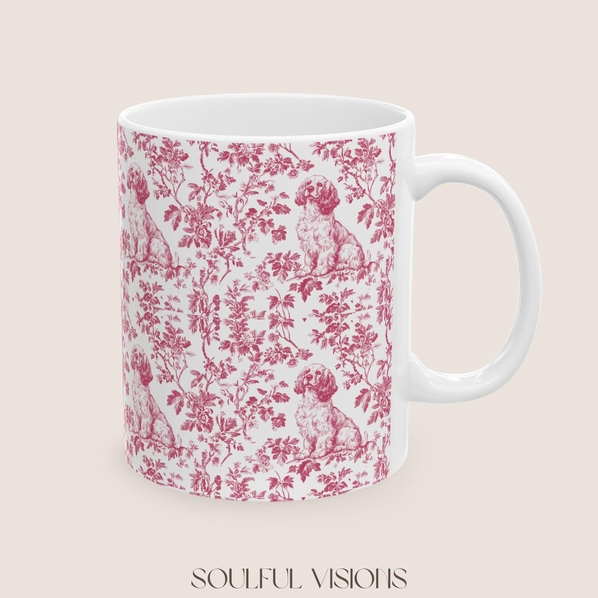 Cocker Spaniel French Pink Toile De Jouy Mug , Cocker Spaniel Mug, Spaniel, American Cocker Spaniel, Cocker Spaniel Lover Gift, Spaniel Mugs