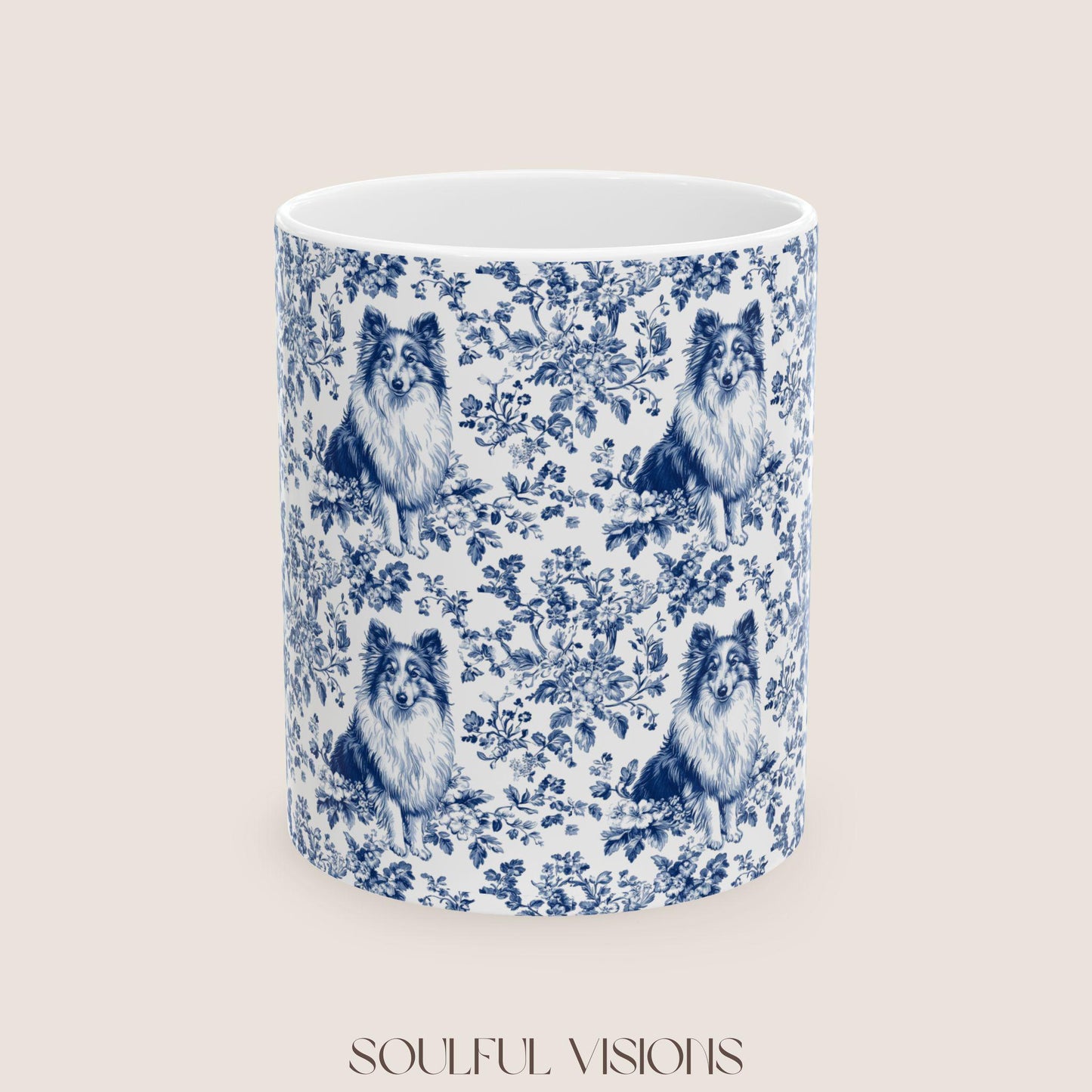 Shetland Sheepdog French Blue Toile de Jouy Mug, Shetland Sheepdog Mugs, Sheltie ceramic mug, Sheltie lover Gift, Sheltie mom Gift