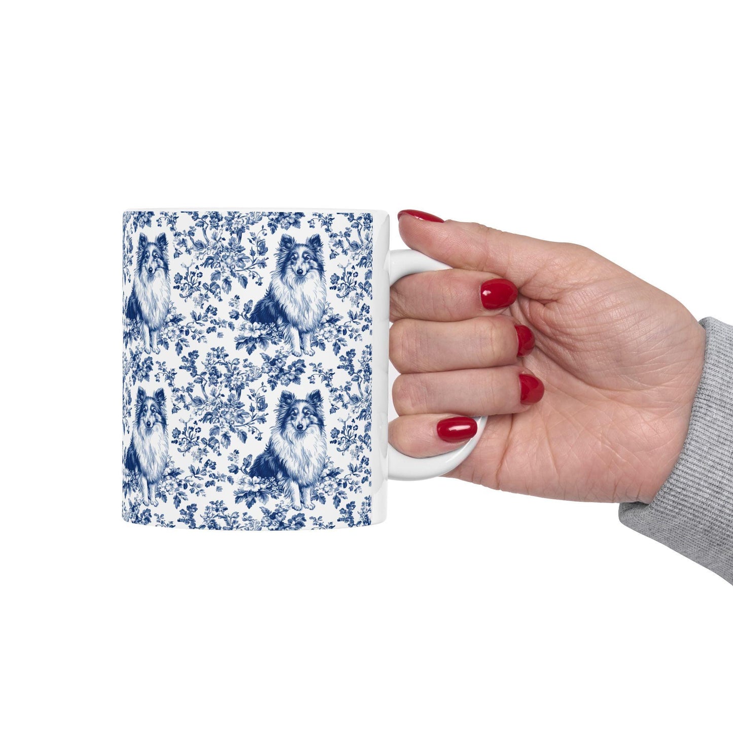 Shetland Sheepdog French Blue Toile de Jouy Mug, Shetland Sheepdog Mugs, Sheltie ceramic mug, Sheltie lover Gift, Sheltie mom Gift