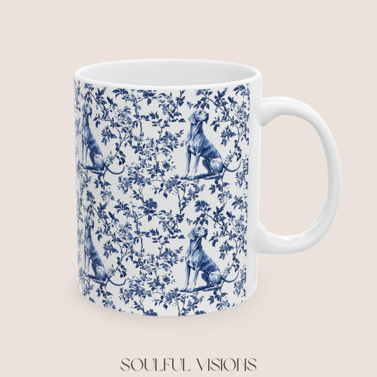 Weimaraner French Blue Toile De Jouy Mug, Weimaraner mom gift, Weimaraner lover, Weimaraner Mugs, Weimaraner Gift, Weimaraner Mug Gift