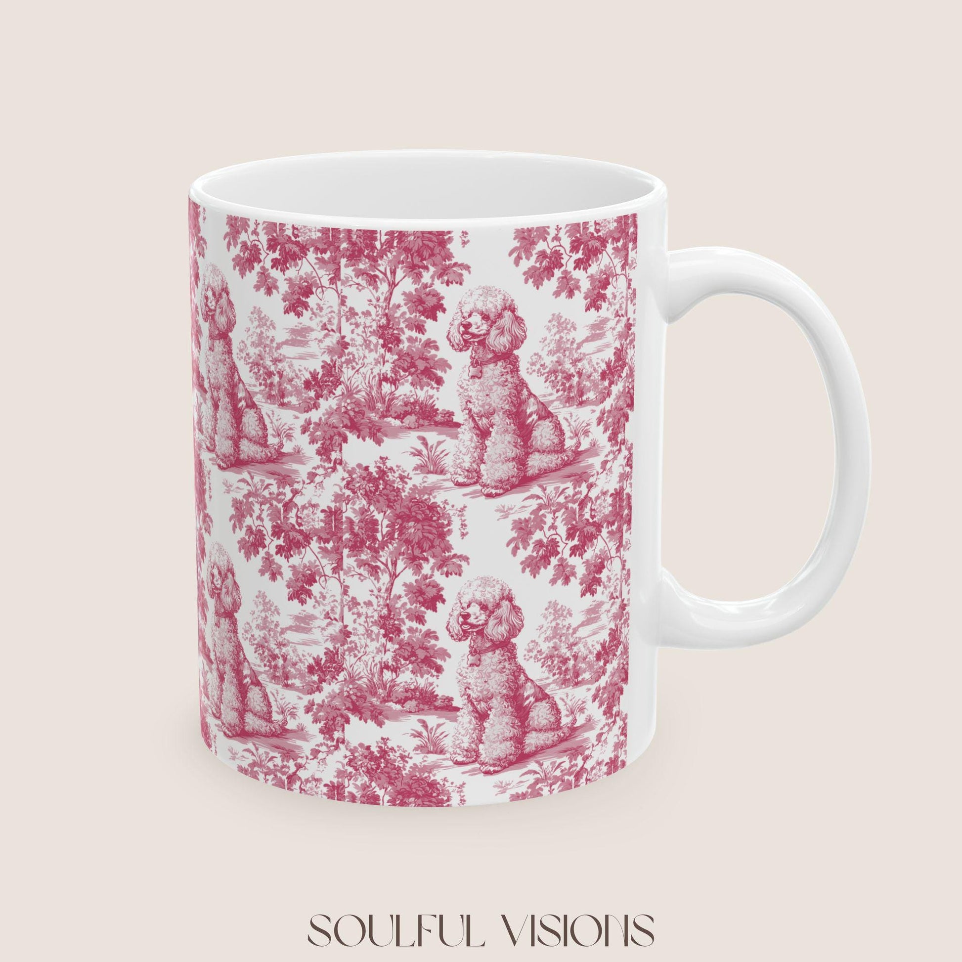Poodle French Pink Toile de Jouy Mug, Dog Coffee Mugs, Poodle Coffee Mug 15 oz 11 oz, Poodle Mom Gifts, Poodle Mugs, Poodle Lover Gift