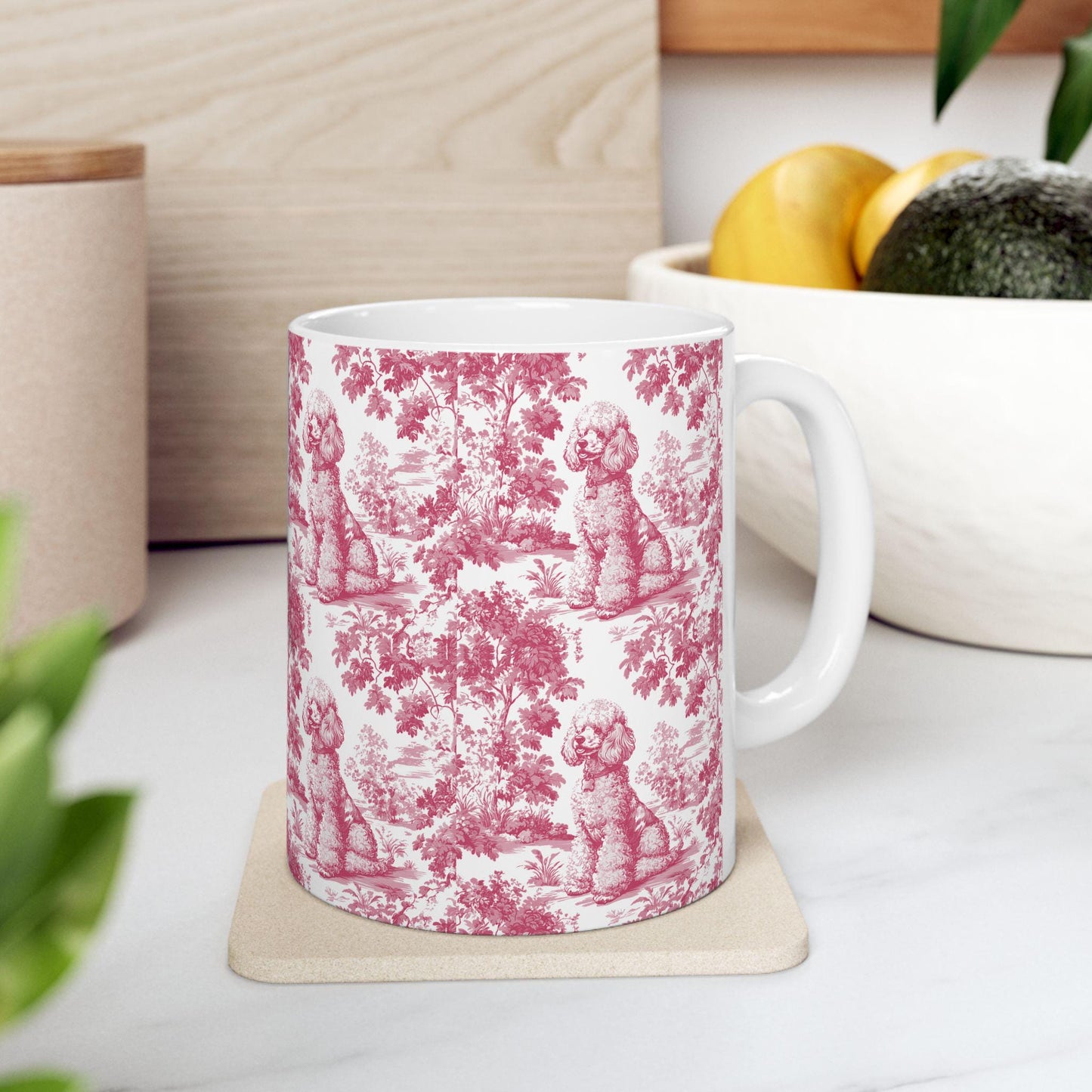 Poodle French Pink Toile de Jouy Mug, Dog Coffee Mugs, Poodle Coffee Mug 15 oz 11 oz, Poodle Mom Gifts, Poodle Mugs, Poodle Lover Gift