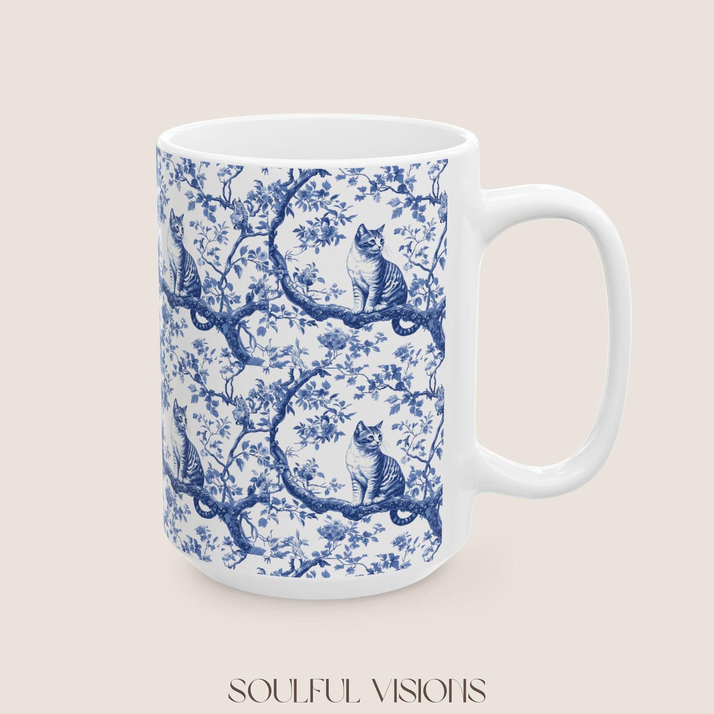 Bengal Cat French blue toile De Jouy Mug, Cat Mom Mug, Bengal Cat Mug, Gift for Bengal Cat Owner, Bengal Cat Gift, Bengal cat Coffee Cup