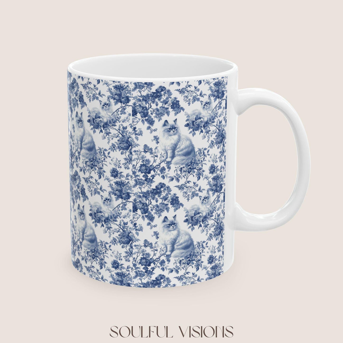 Ragdoll Cat Blue French Toile De Jouy Mug, Ragdoll Mug, Ragdoll cat mom, Ragdoll gift, Ragdoll Cat, Cat Toile Mug, Cat mom Mug, Ragdoll Gits
