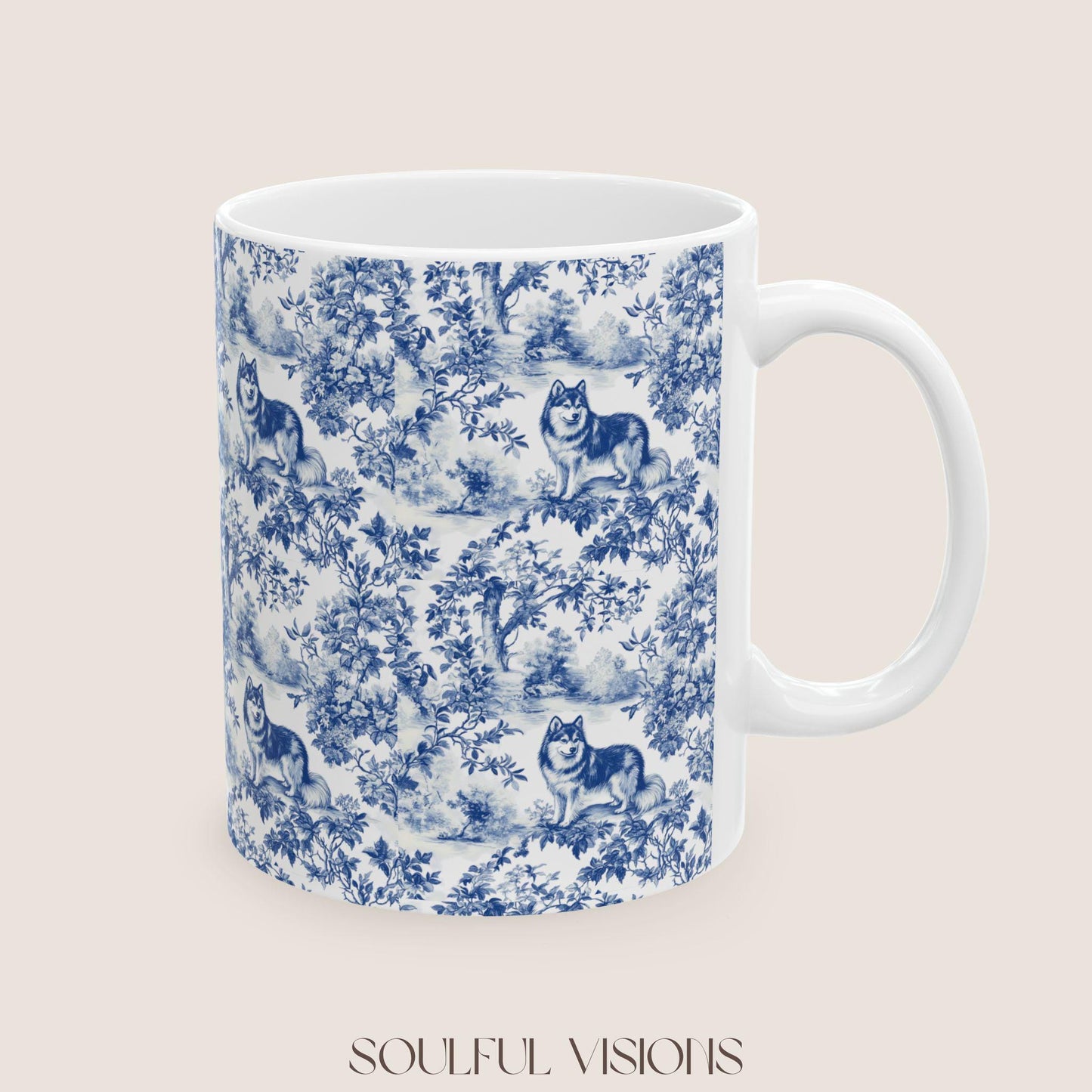 Alaskan Malamute French Blue Toile de Jouy Mug, Alaskan Malamute Mug, Malamute Lover gift, Malamute Mom Gift, Malamute Gifts