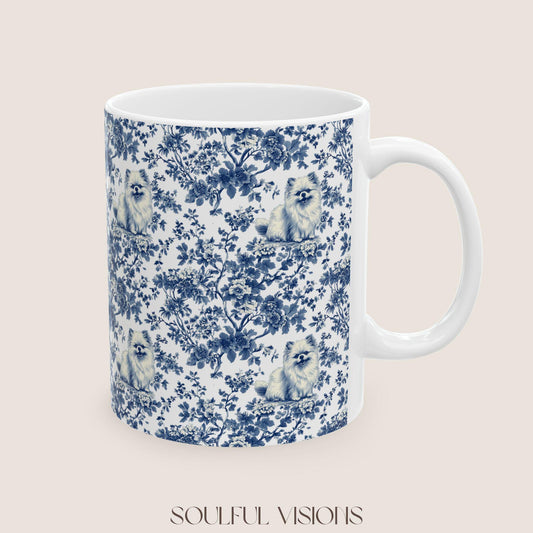 Pomeranian French Pink toile de jouy Mug, Pomeranian Mug, Pomeranian Gifts, Pomeranian, Pomeranian Mugs, Pomeranian lover Gift