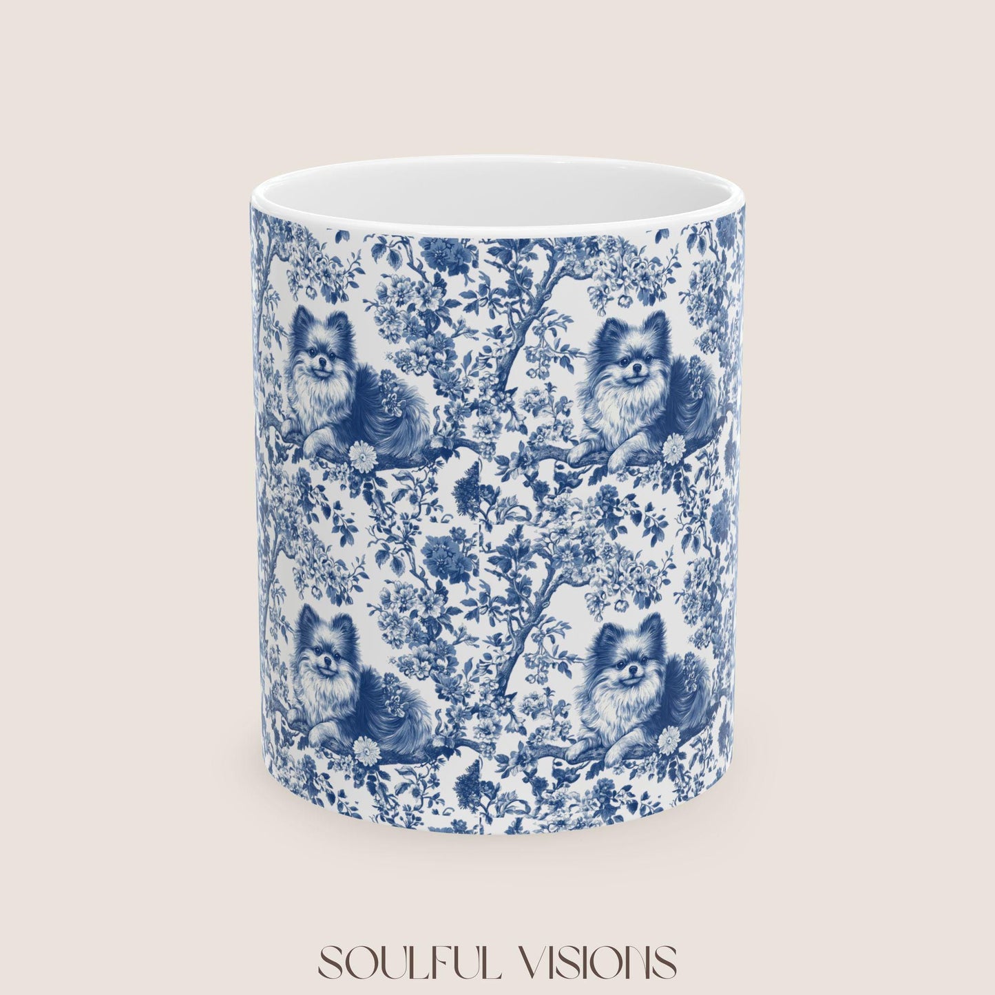 Pomeranian French Pink toile de jouy Mug, Pomeranian Mug, Pomeranian Gifts, Pomeranian, Pomeranian Mugs, Pomeranian lover Gift