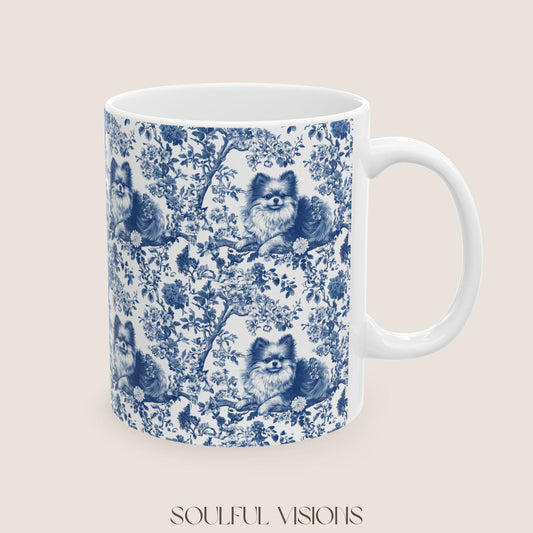 Pomeranian French Pink toile de jouy Mug, Pomeranian Mug, Pomeranian Gifts, Pomeranian, Pomeranian Mugs, Pomeranian lover Gift