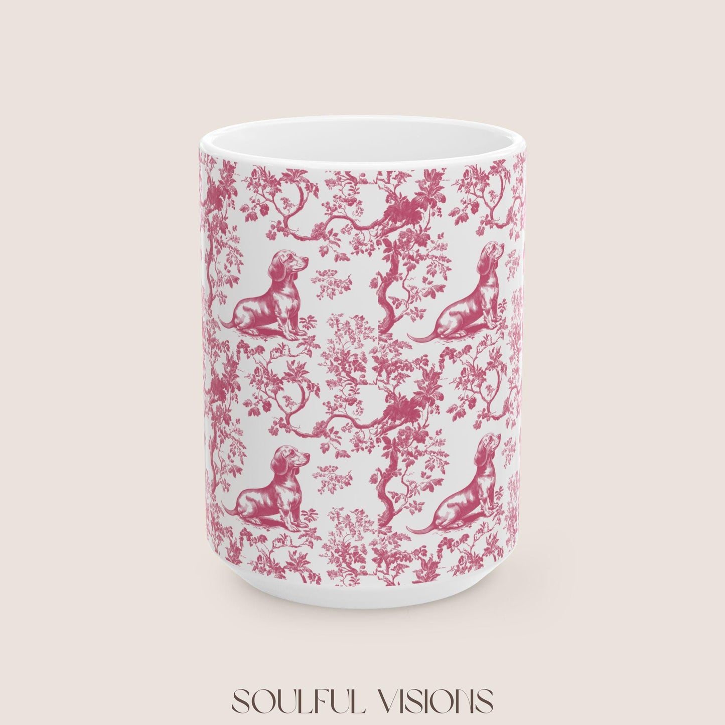 Dachshund French Pink Toile de Jouy Mug, Dachshund mugs, Doxie Mom Mugs, Sausage Dog Lover Gifts, Dachshund, Dog Drinkware, Dachshund gift