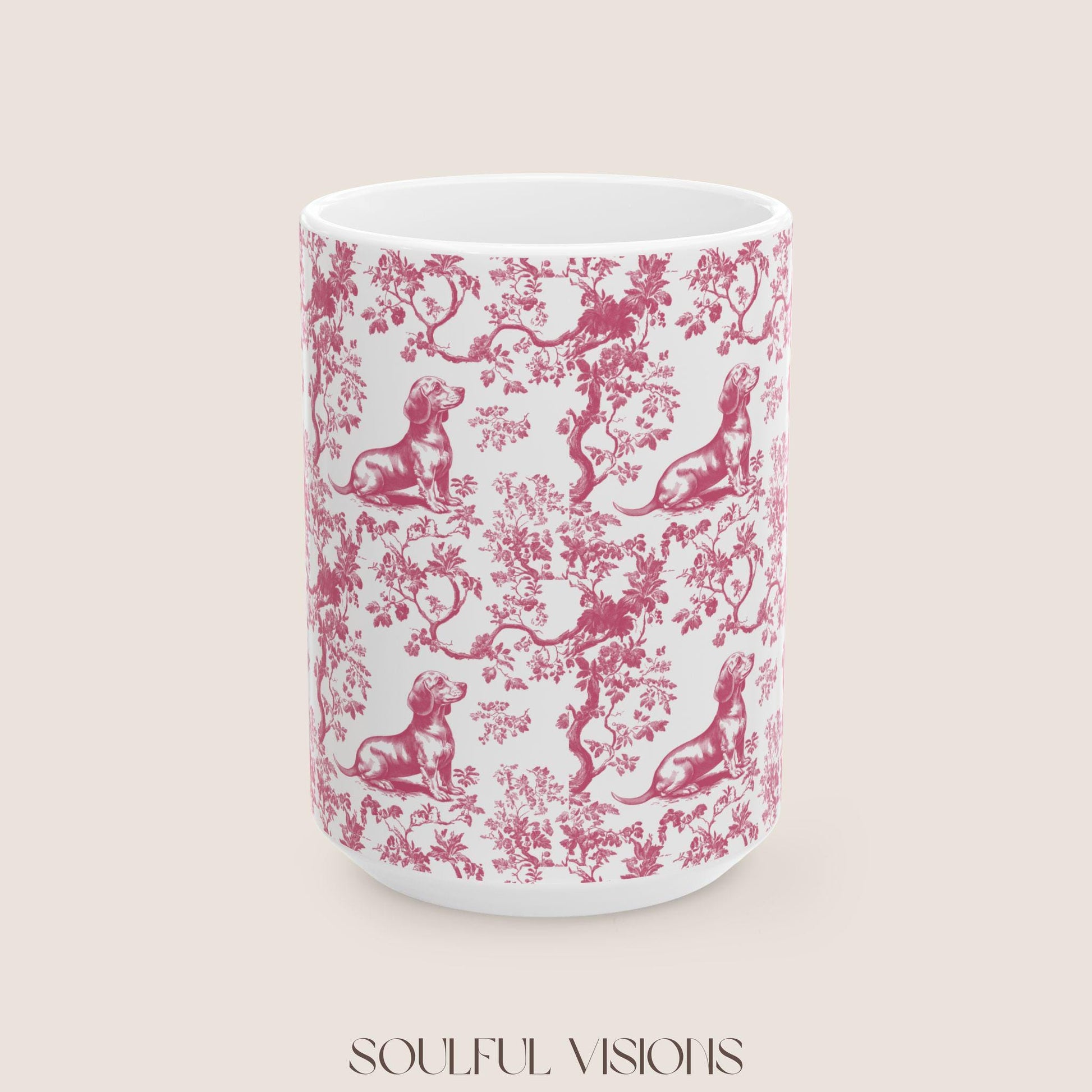 Dachshund French Pink Toile de Jouy Mug, Dachshund mugs, Doxie Mom Mugs, Sausage Dog Lover Gifts, Dachshund, Dog Drinkware, Dachshund gift