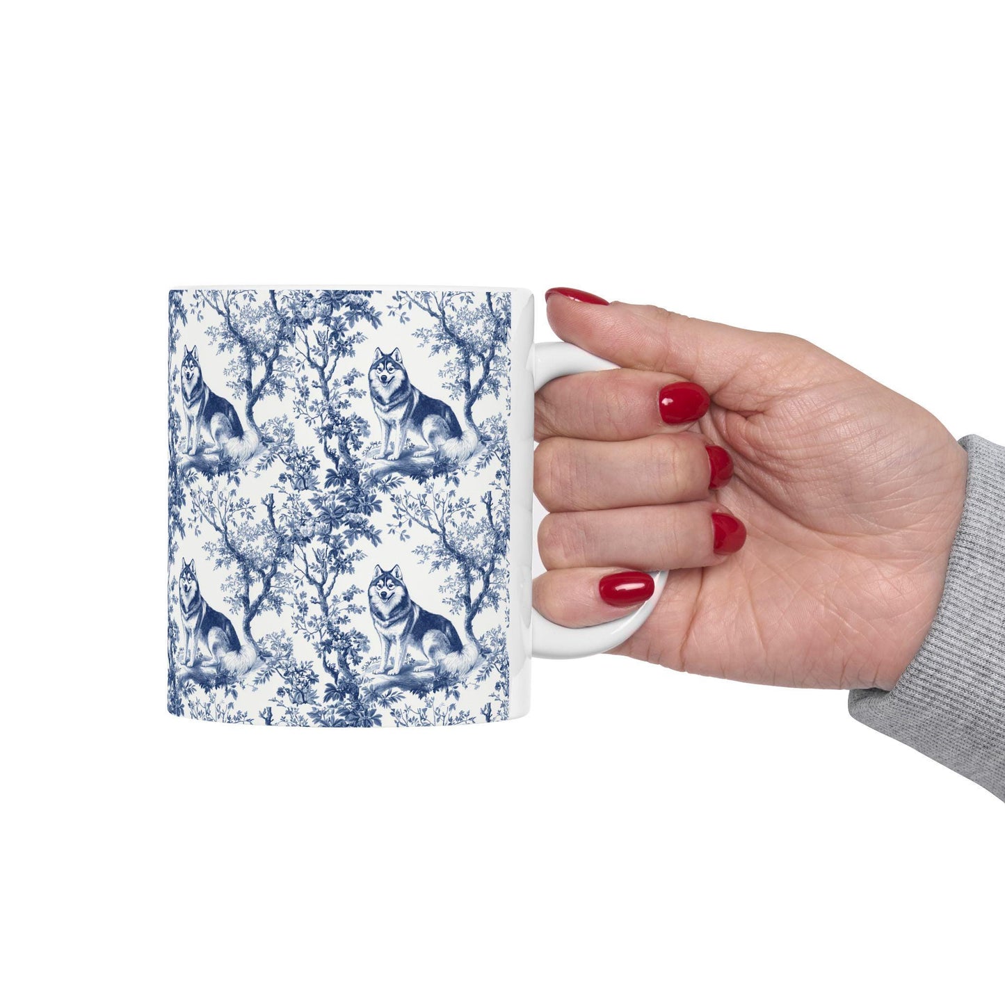 Husky French Blue Toile De Jouy Mug, Siberian Husky, Husky, Siberian Husky Mugs, Siberian Husky Lover, Husky dog mom, Husky Mug
