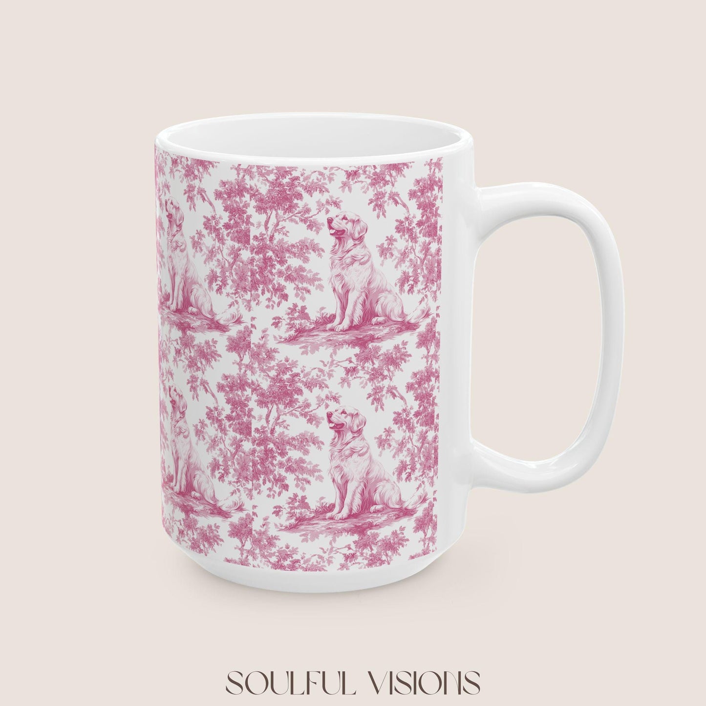 Golden Retriever French Pink Toile de Jouy Mug, Golden Retriever, Golden Retriever ceramic mug, Retriever Mugs, Golden Retriever Lover Gift