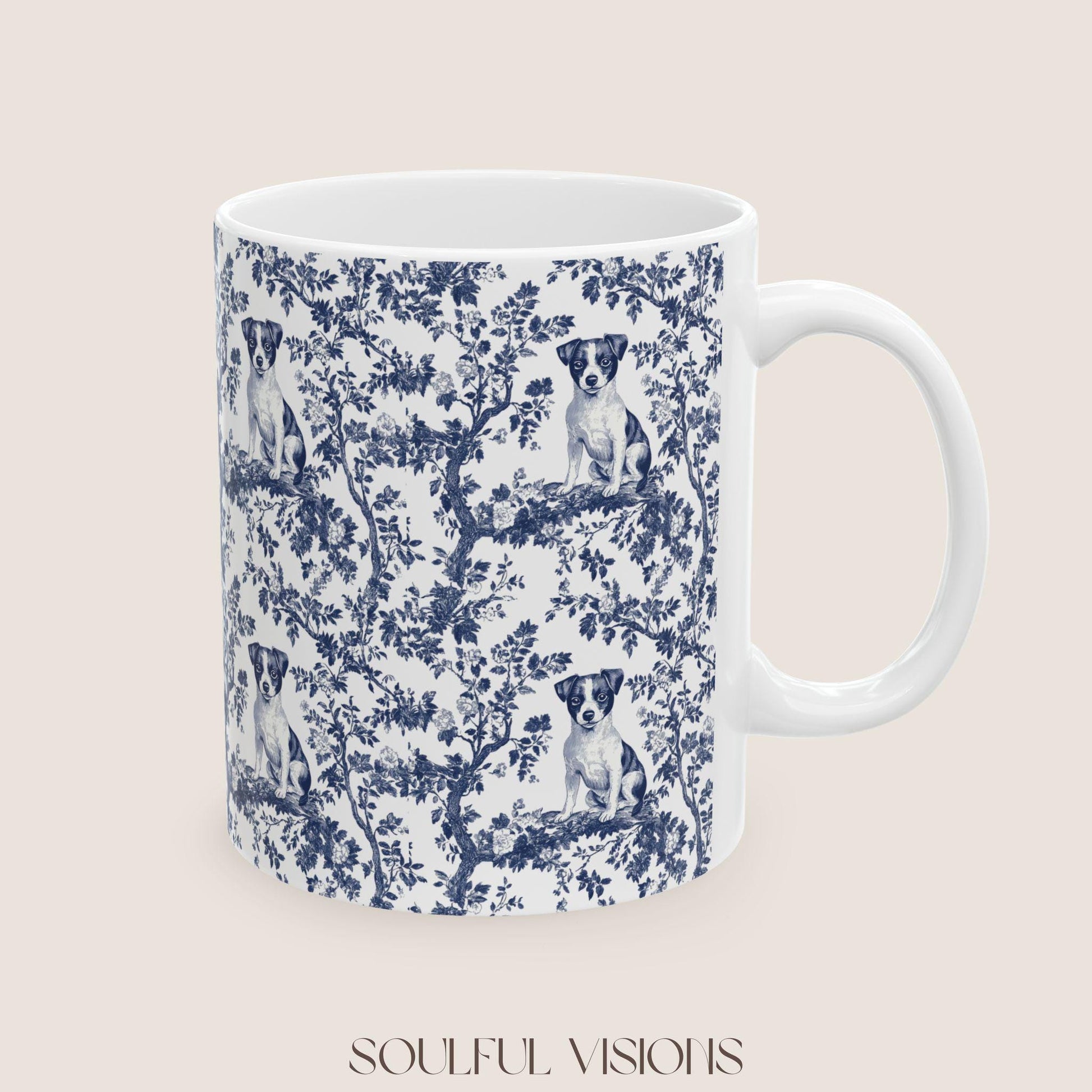 Jack Russell Terrier Blue Toile de Jouy Mug, Jack Russell Coffee Mug 15 oz 11 oz, Jack Russell Mom, Jack Russell Gifts, Jack Russell Mugs