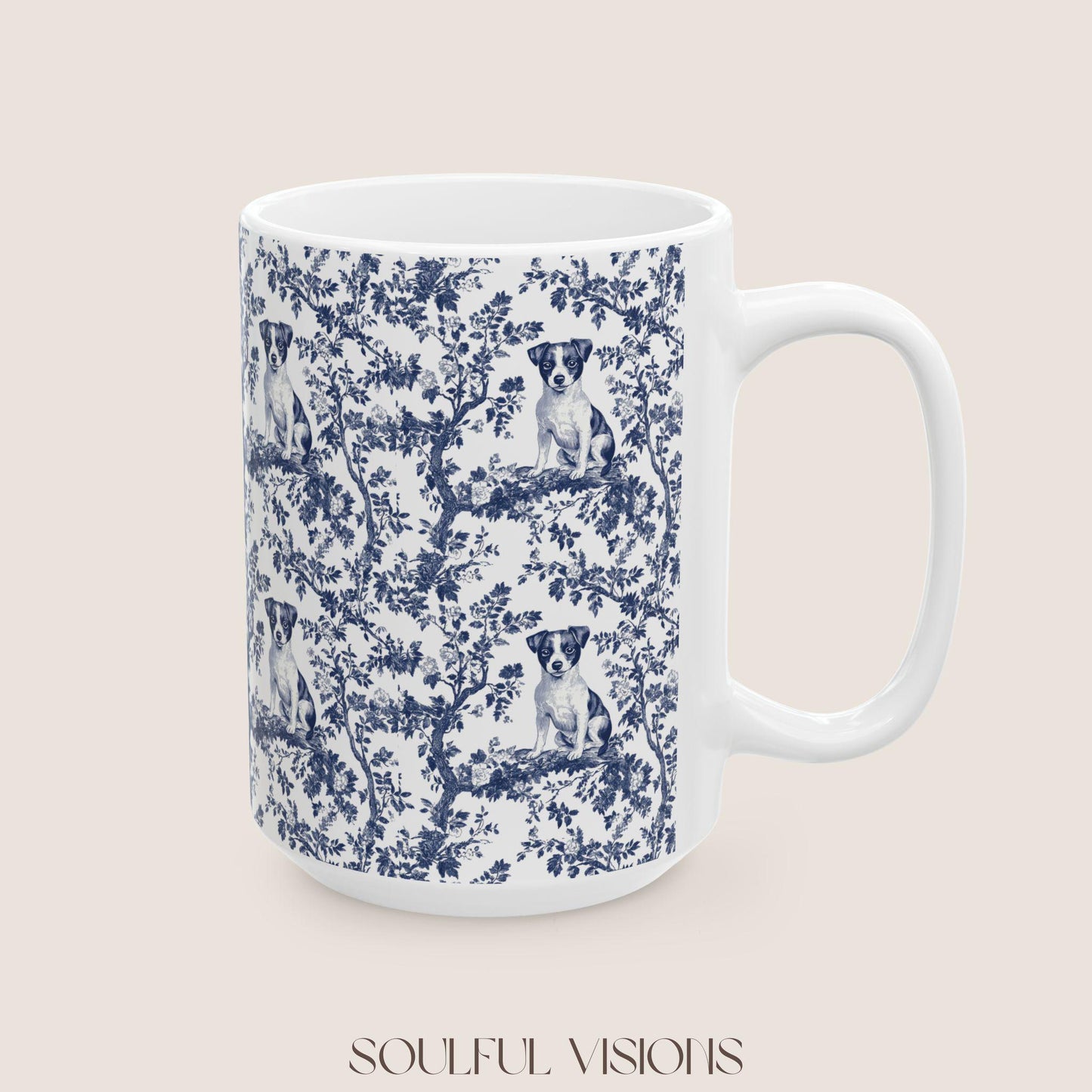 Jack Russell Terrier Blue Toile de Jouy Mug, Jack Russell Coffee Mug 15 oz 11 oz, Jack Russell Mom, Jack Russell Gifts, Jack Russell Mugs
