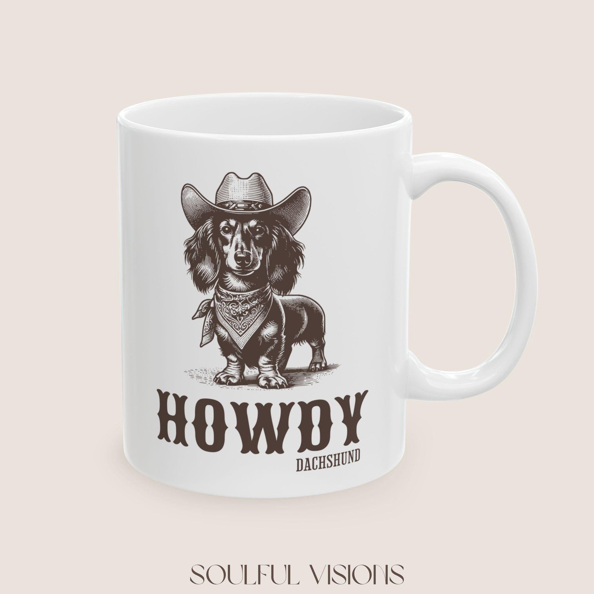 Howdy Dachshund Long Haired Mug, Howdy Mug, dachshund ceramic mugs, Doxie Mom Mugs, Sausage Dog Lover Gifts, Dachshund Mugs, Dachshund lover
