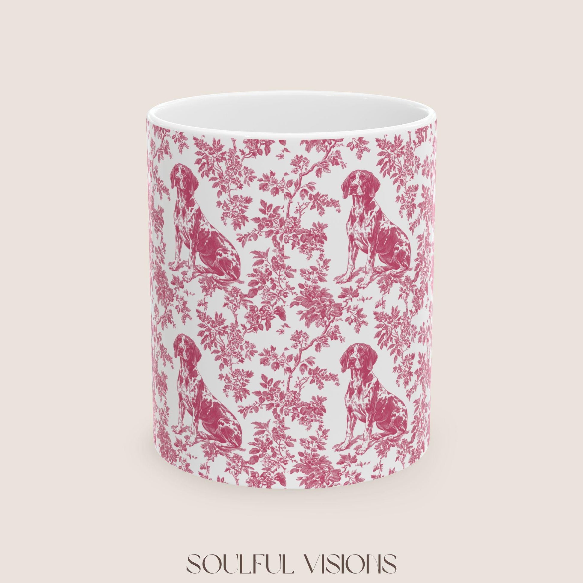 Pointer French Pink Toile de Jouy Mug, GSP Coffee Mug 15 oz 11 oz, Pointer Mom Mug, German Shorthaired Pointer Gifts, GSP, GSP Gifts