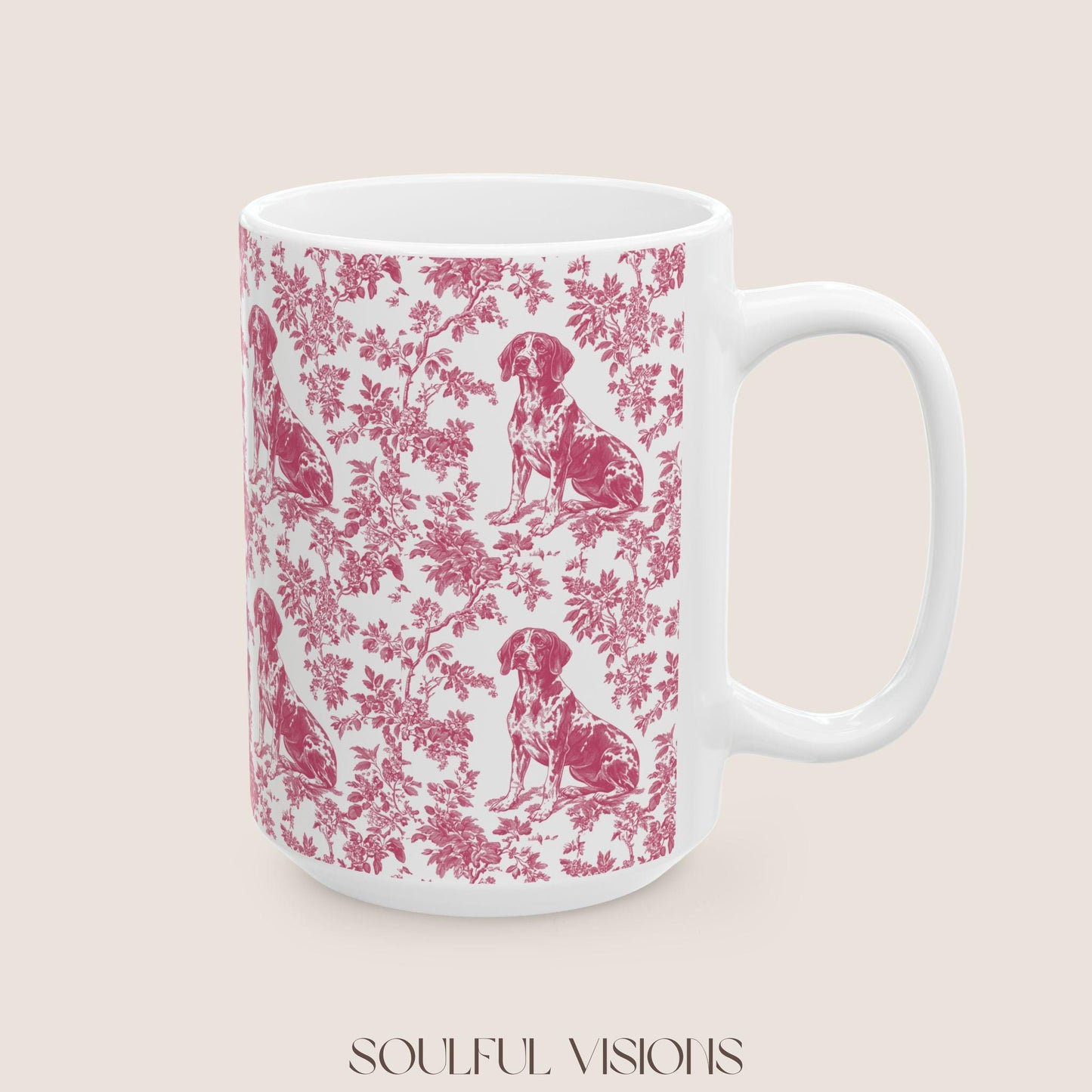 Pointer French Pink Toile de Jouy Mug, GSP Coffee Mug 15 oz 11 oz, Pointer Mom Mug, German Shorthaired Pointer Gifts, GSP, GSP Gifts