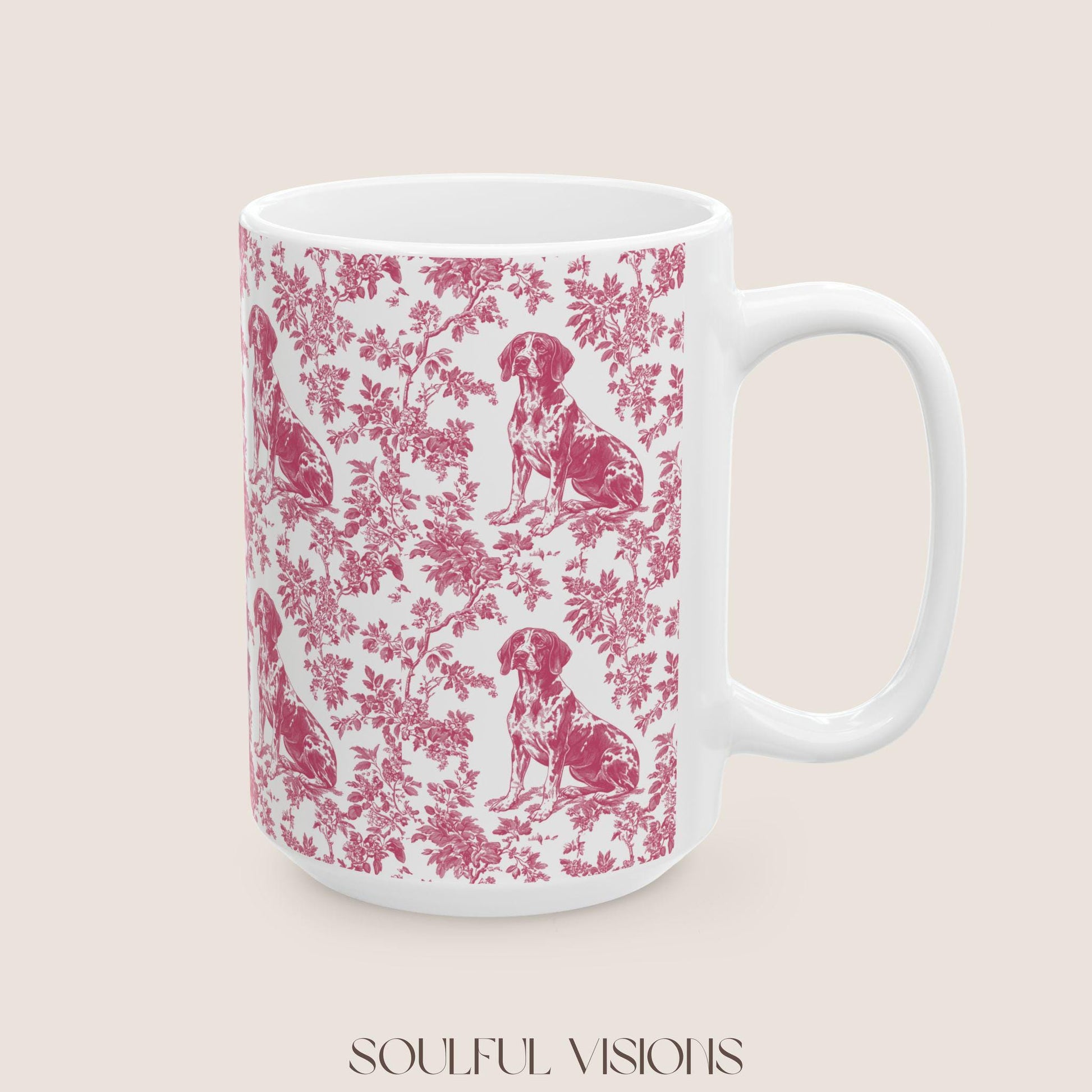 Pointer French Pink Toile de Jouy Mug, GSP Coffee Mug 15 oz 11 oz, Pointer Mom Mug, German Shorthaired Pointer Gifts, GSP, GSP Gifts