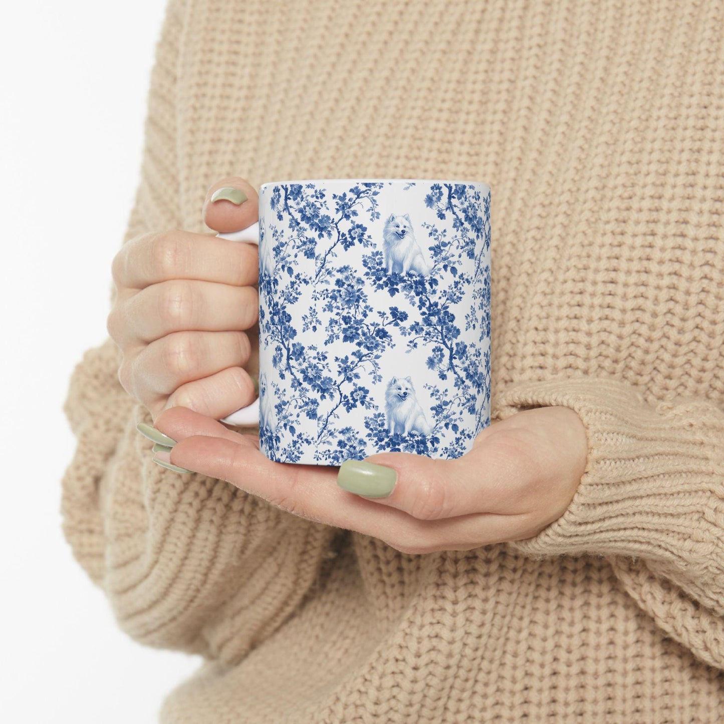 Samoyed French Blue Toile De Jouy Mug, Samoyed Mug, Samoyed mom, Samoyed gifts, Samoyed lover, Samoyed owner, Samoyed dog, Dog mom mug