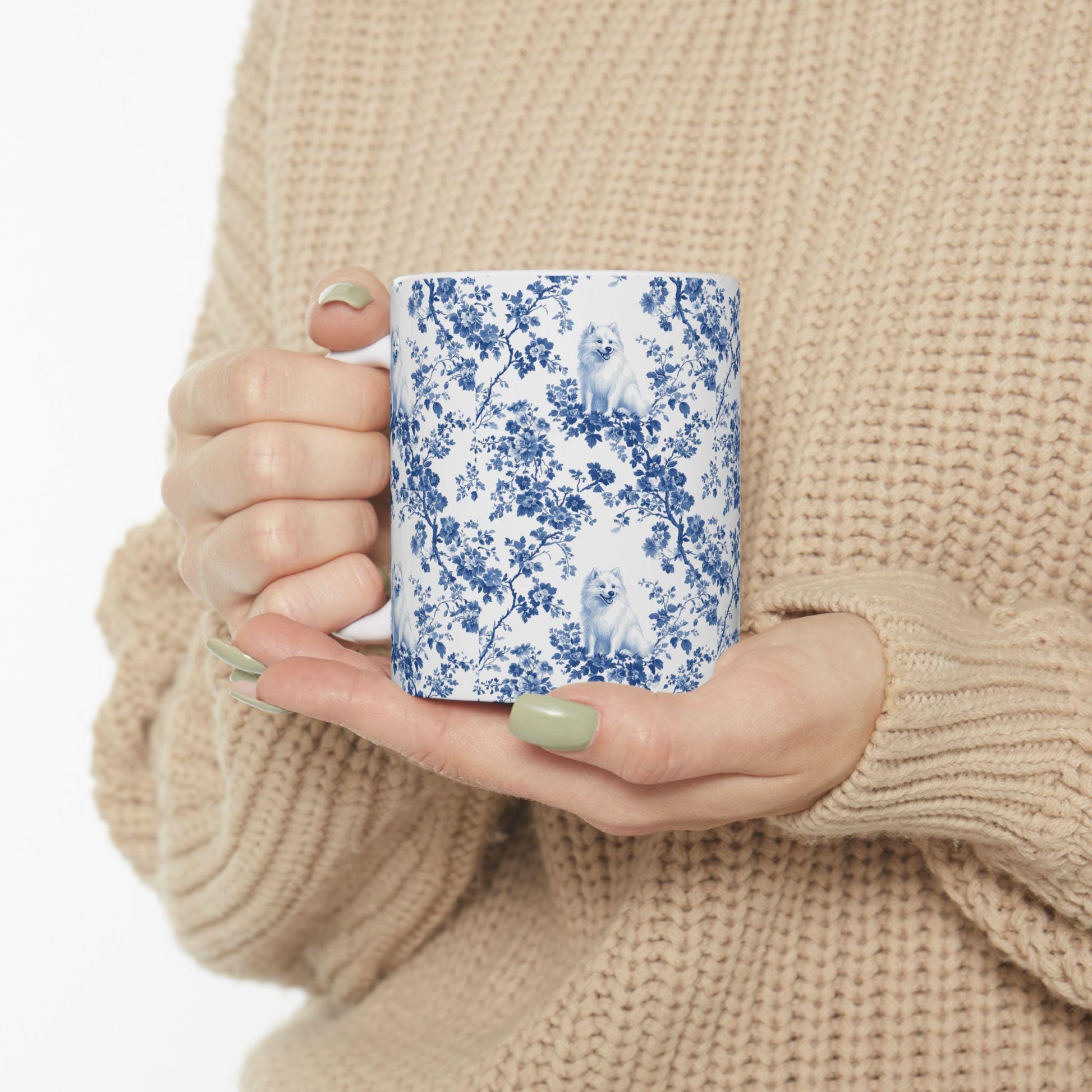 Samoyed French Blue Toile De Jouy Mug, Samoyed Mug, Samoyed mom, Samoyed gifts, Samoyed lover, Samoyed owner, Samoyed dog, Dog mom mug