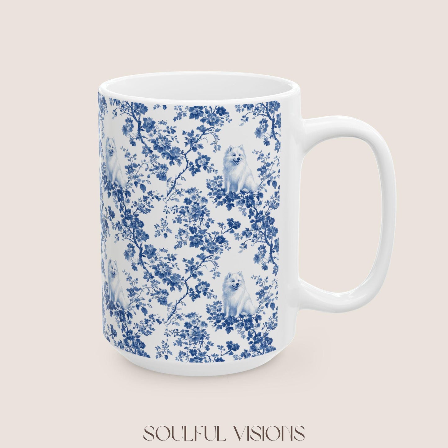 Samoyed French Blue Toile De Jouy Mug, Samoyed Mug, Samoyed mom, Samoyed gifts, Samoyed lover, Samoyed owner, Samoyed dog, Dog mom mug