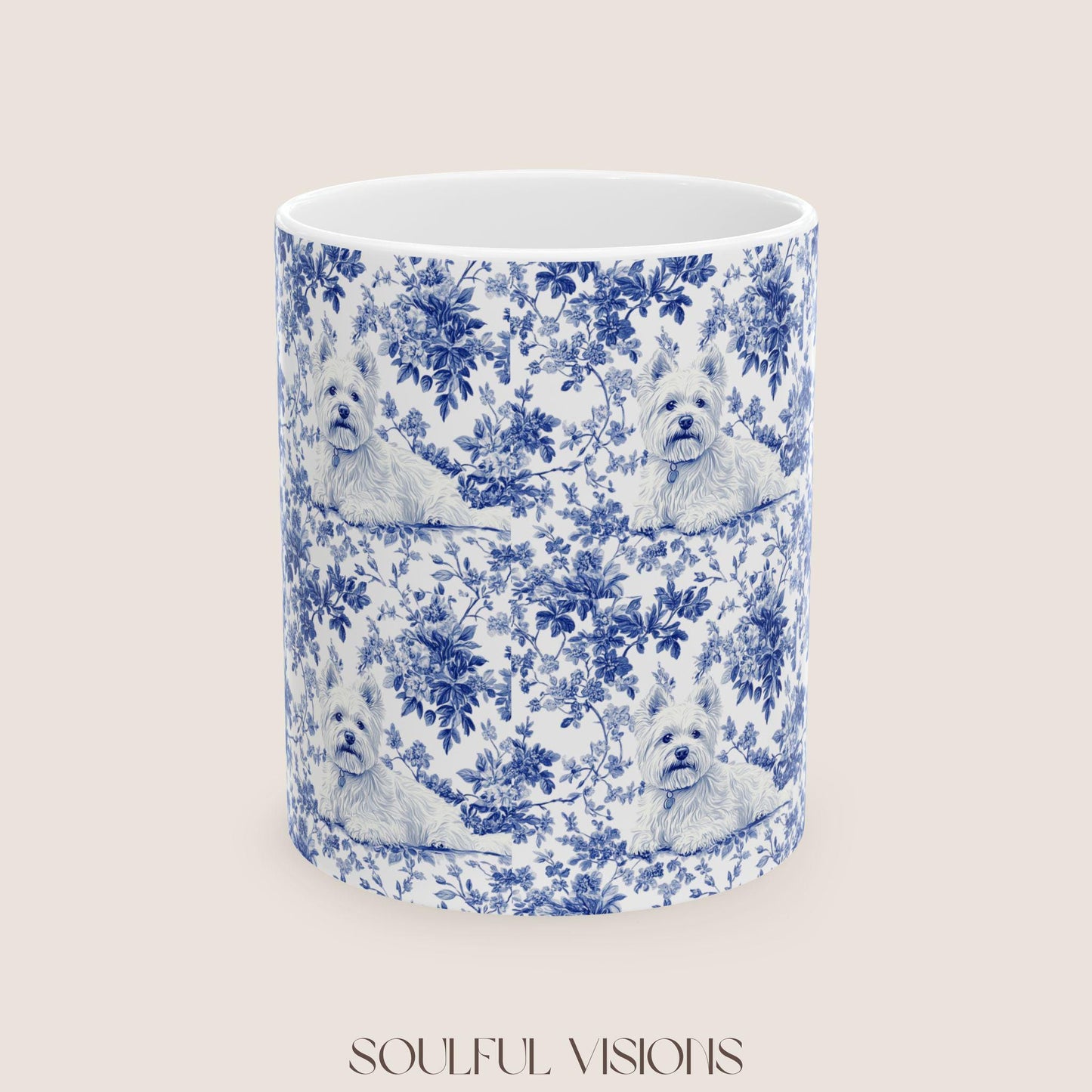 Westie French Blue Toile Mug, West Highland Terrier Coffee Cup, Westie Gifts for Westie Mom, Westie Mugs, Westie Lover gift