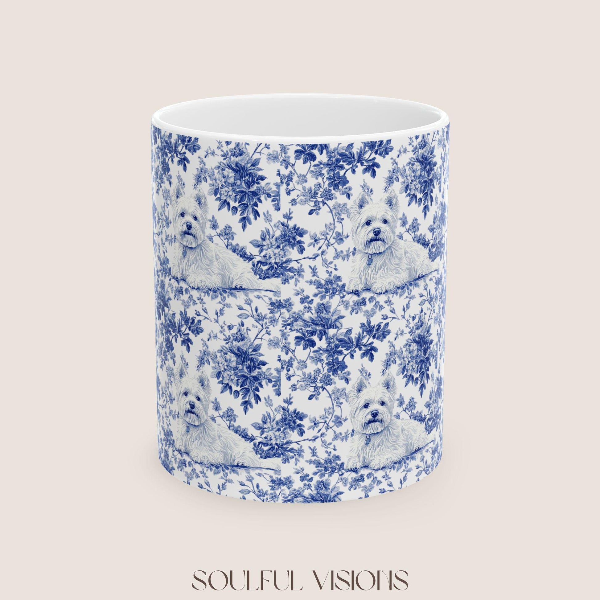 Westie French Blue Toile Mug, West Highland Terrier Coffee Cup, Westie Gifts for Westie Mom, Westie Mugs, Westie Lover gift